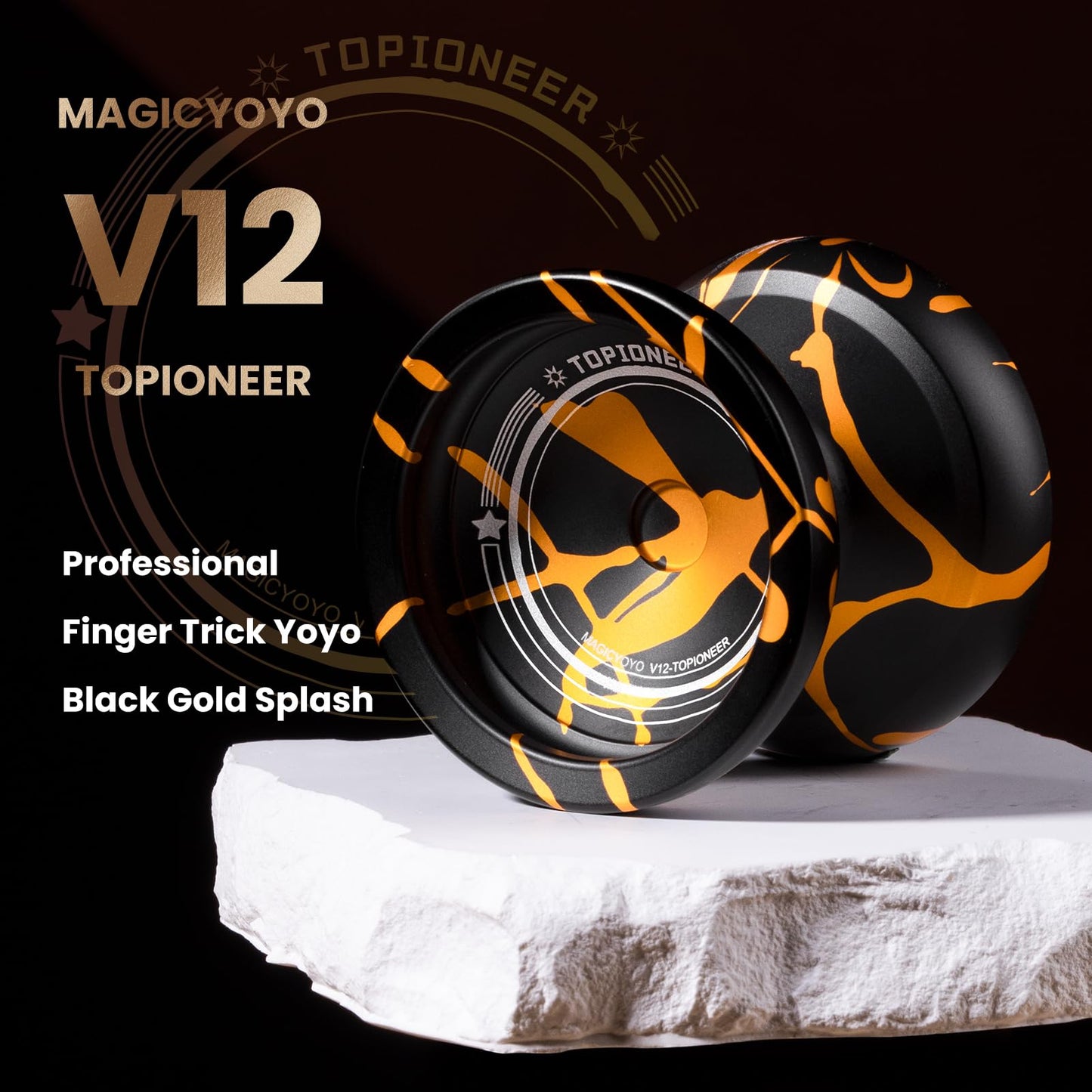 MAGICYOYO V12 Responsive Yoyo for Kids & Beginner, Unresponsive Yo yo for Adults, Professional Yo-yo for Finger Spin Trick with 12 Strings & Yo-Yos Accessory Kit (Black Gold Splash