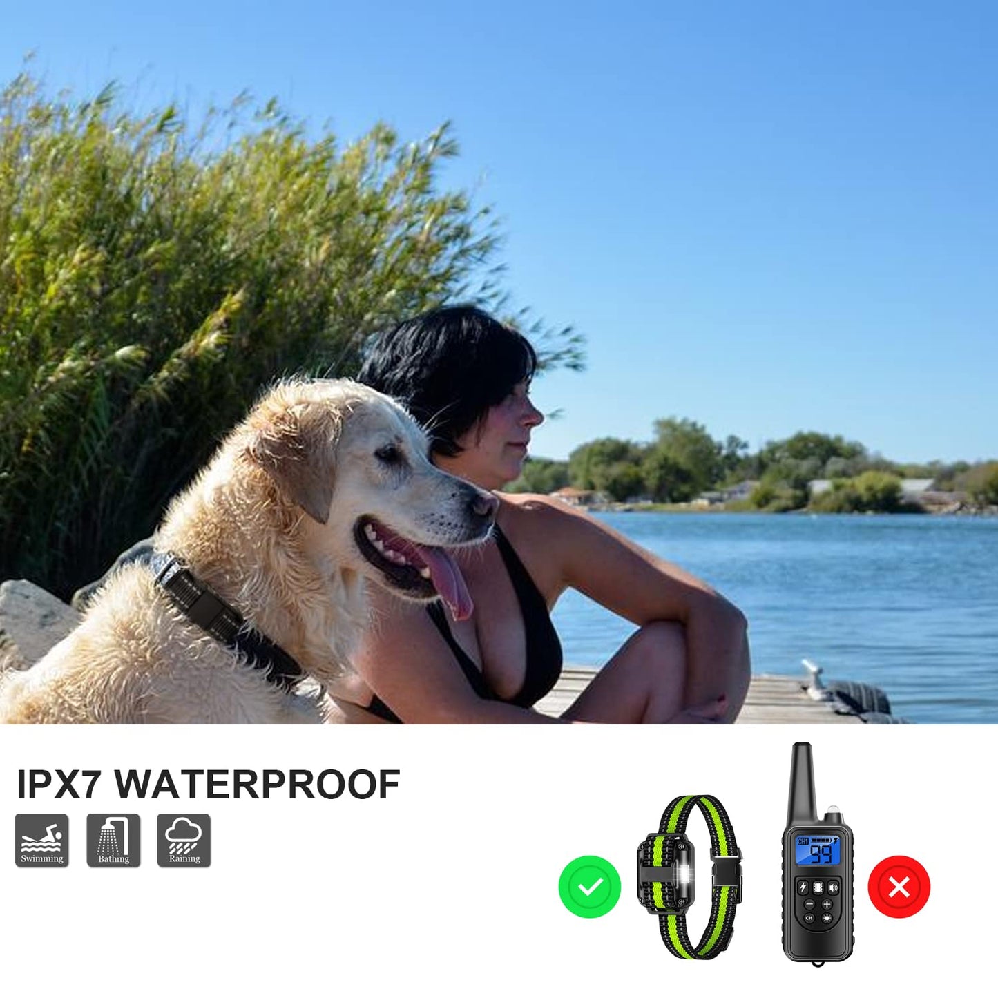 Heaflex Dog Training Electric Collar with Remote, Waterproof Rechargeable, 2600ft Dog Shock Collar with LED Light, Beep, Vibration, Shock for 3 Dogs