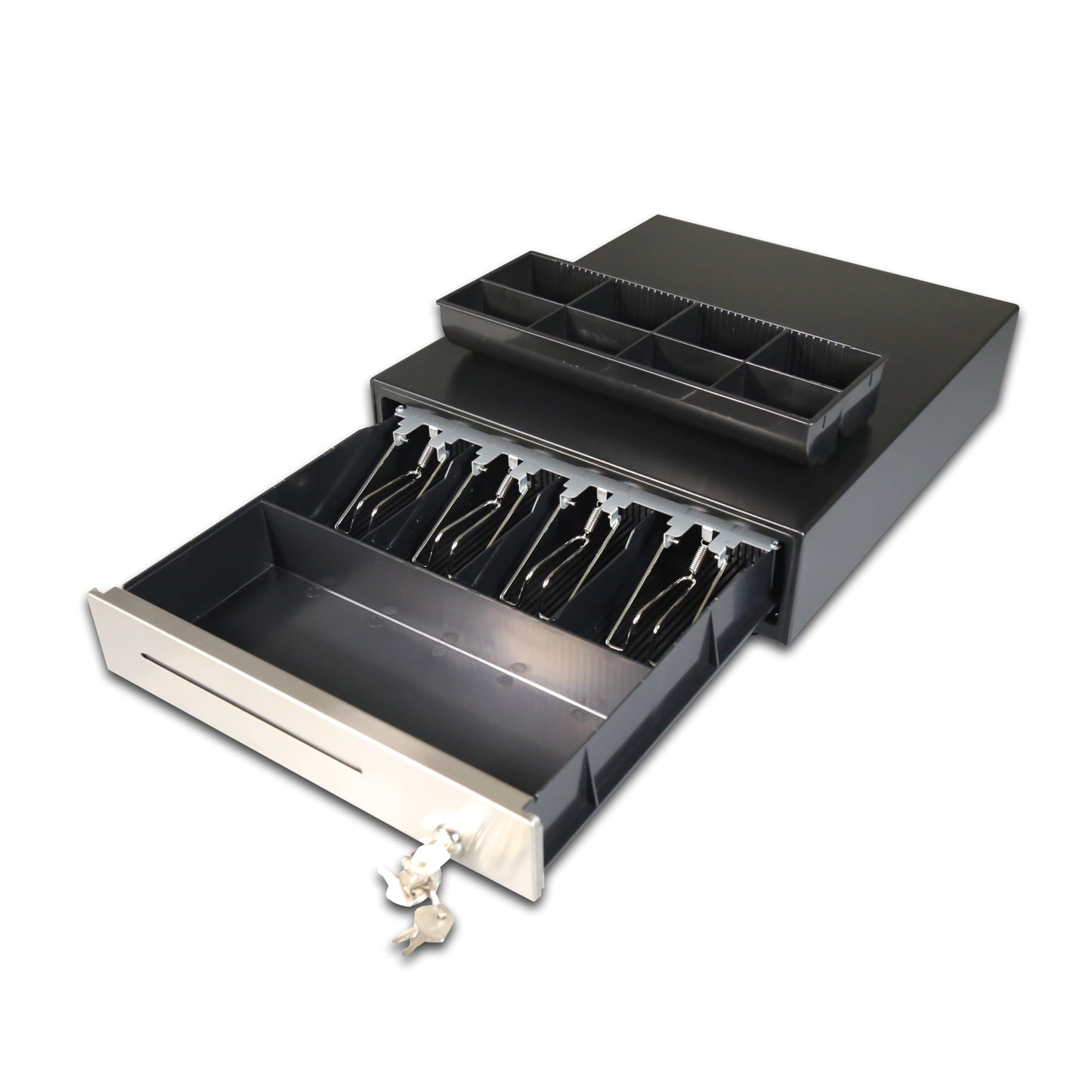 Angel POS Stainless Steel Front 16 X 14 Inch POS Cash Drawer Register Till Draw Box with 24V RJ11/RJ12 Cable, 6 Keys Lock and Removable Coin Tray Media Slot (Black with Stainless Steel Front)