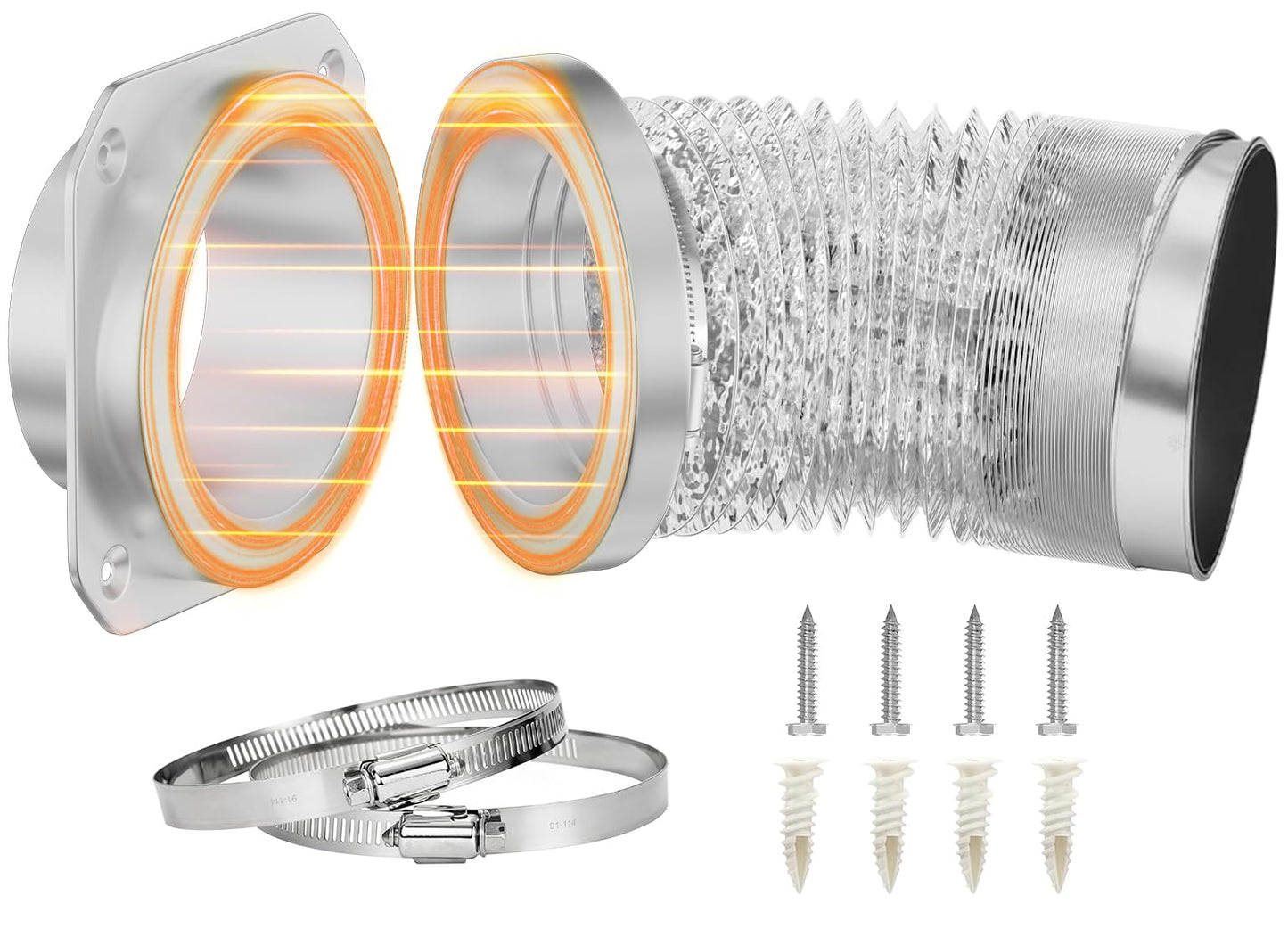 VigiFront Magnetic Dryer Vent Coupling Connector Kit DV180, for Leak Prevention Easy Dryer Cleaning, Quick Connector, Including a 3.1ft 4" Duct and two Clamps, Silver