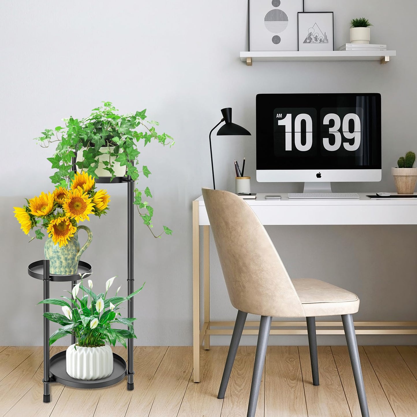 MeyRolizn 3 Tiered Plant Stand Indoor Outdoor, Metal Corner Plant Stand Plant Shelf Tables, Heavy Duty Flower Shelf Display Rack for Indoor Living Balcony Patio Garden Bedroom Classroom, Black (Black-B)
