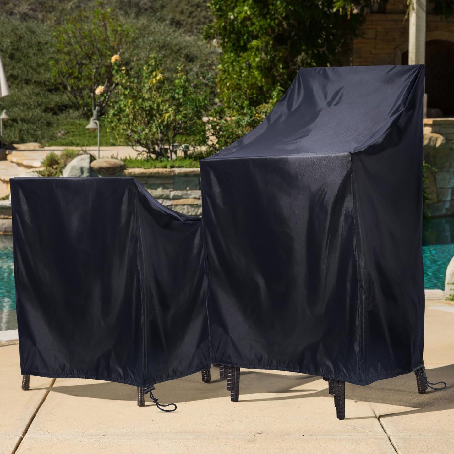 Stackable Patio Chair Covers, 210D Outdoor Chair Covers Waterproof for Stacked Chairs, Lawn Chair Covers Waterproof Outdoor Fits for 4-6 Outdoor Stacking Chairs (Black, 25"L x 25"W x 47"H (4PCS))