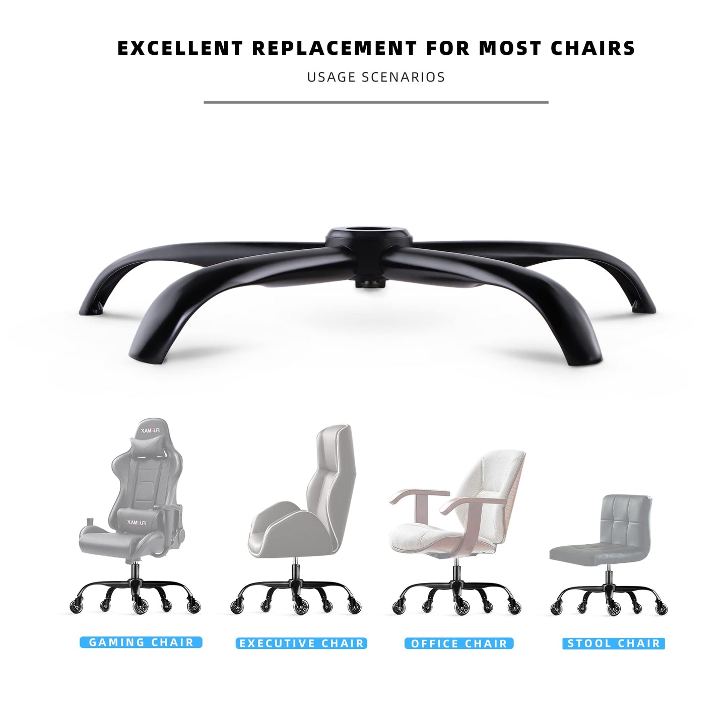 Sytopia 28" Heavy Duty Office Chair Base Replacement, Supports 2500 lbs, Metal Chair Base with Universal Gas Cylinder Hole and Caster Sockets, Matte Black