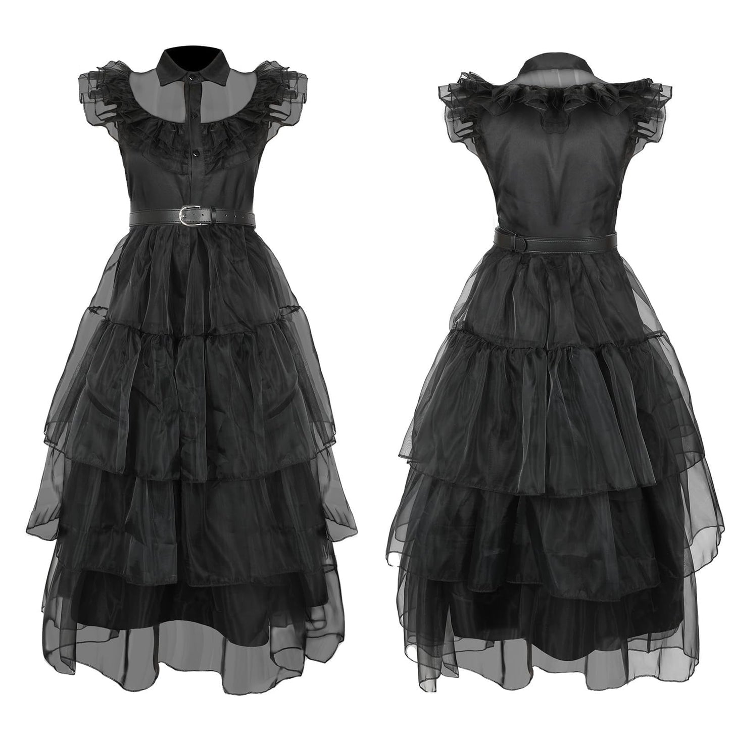 Black Costume Dress for Girls Princess Lace Tulle Skirt with Wig Socks Halloween Cosplay Party Outfit