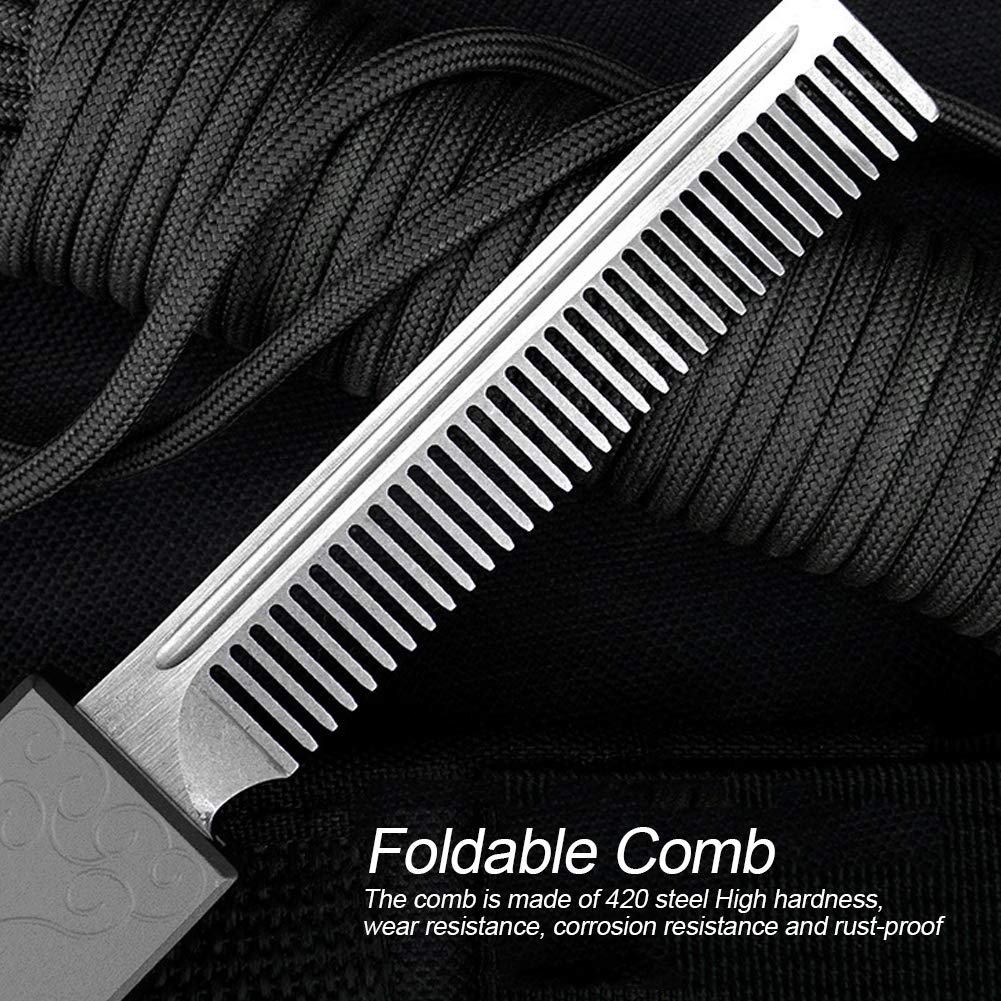 TeamSky Spring Comb Pocket Folding Flick Hair Comb For Beard, Mustache, Head Black Handle, Mens Pocket Comb Stainless Steel Spring Jump Brush Salon Beauty Tool