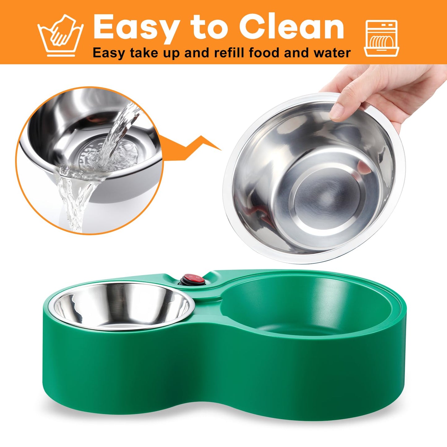 Heated Cat Bowl - KOKOPRO for Outdoor Heated Pet Bowl Stainless Steel Heated Water Bowls Food Warmer, Double Heated Pet Bowl for Feral Cat Feeding Station Provide Non Freezing Food and Water in Winter