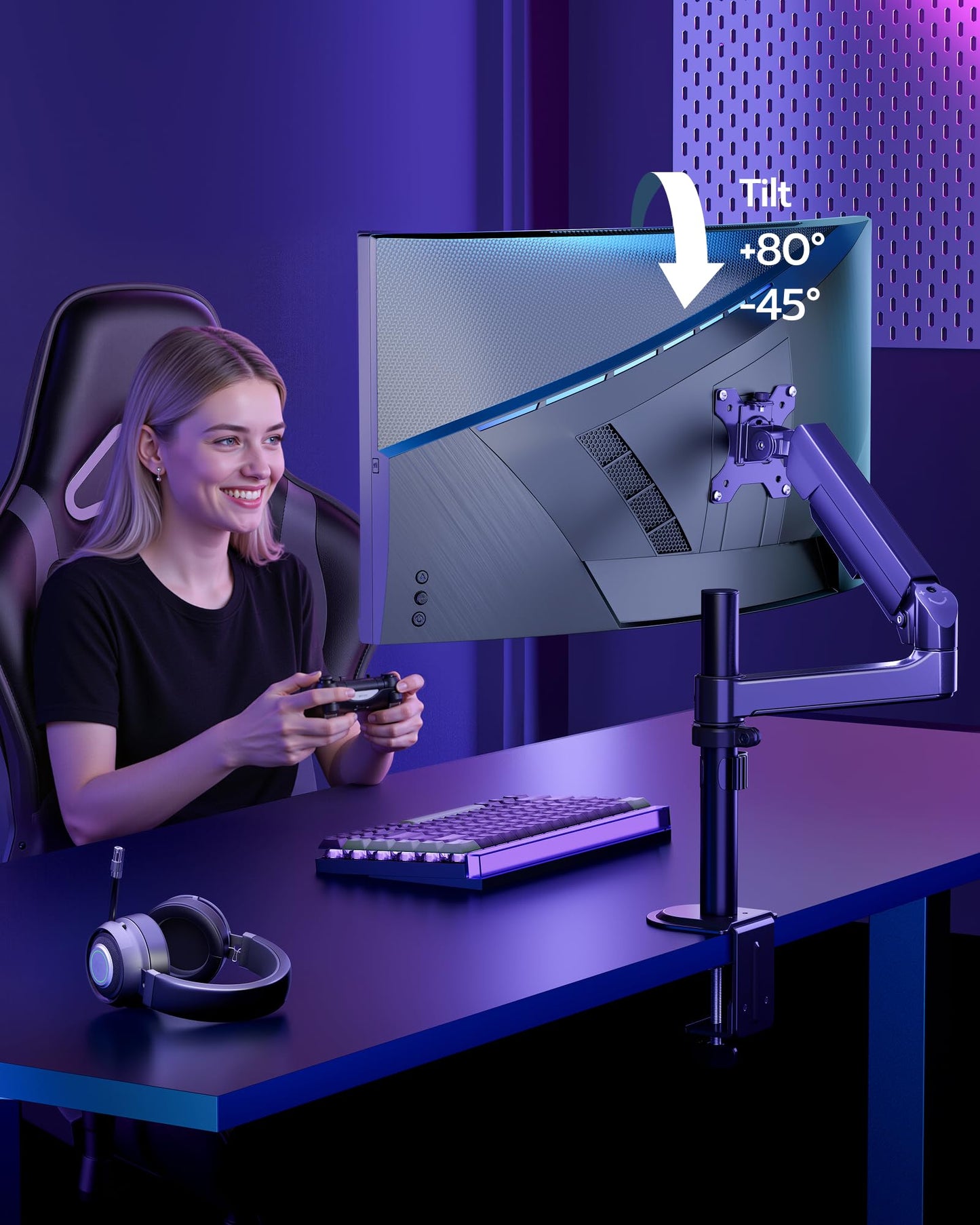 ARES WING Ultrawide Monitor Arm for 17"-40" Screens, Single Monitor Mount Holds up to 26.4lbs, Vertical Monitor Arm Heavy Duty, 75/100 VESA Mount, Black