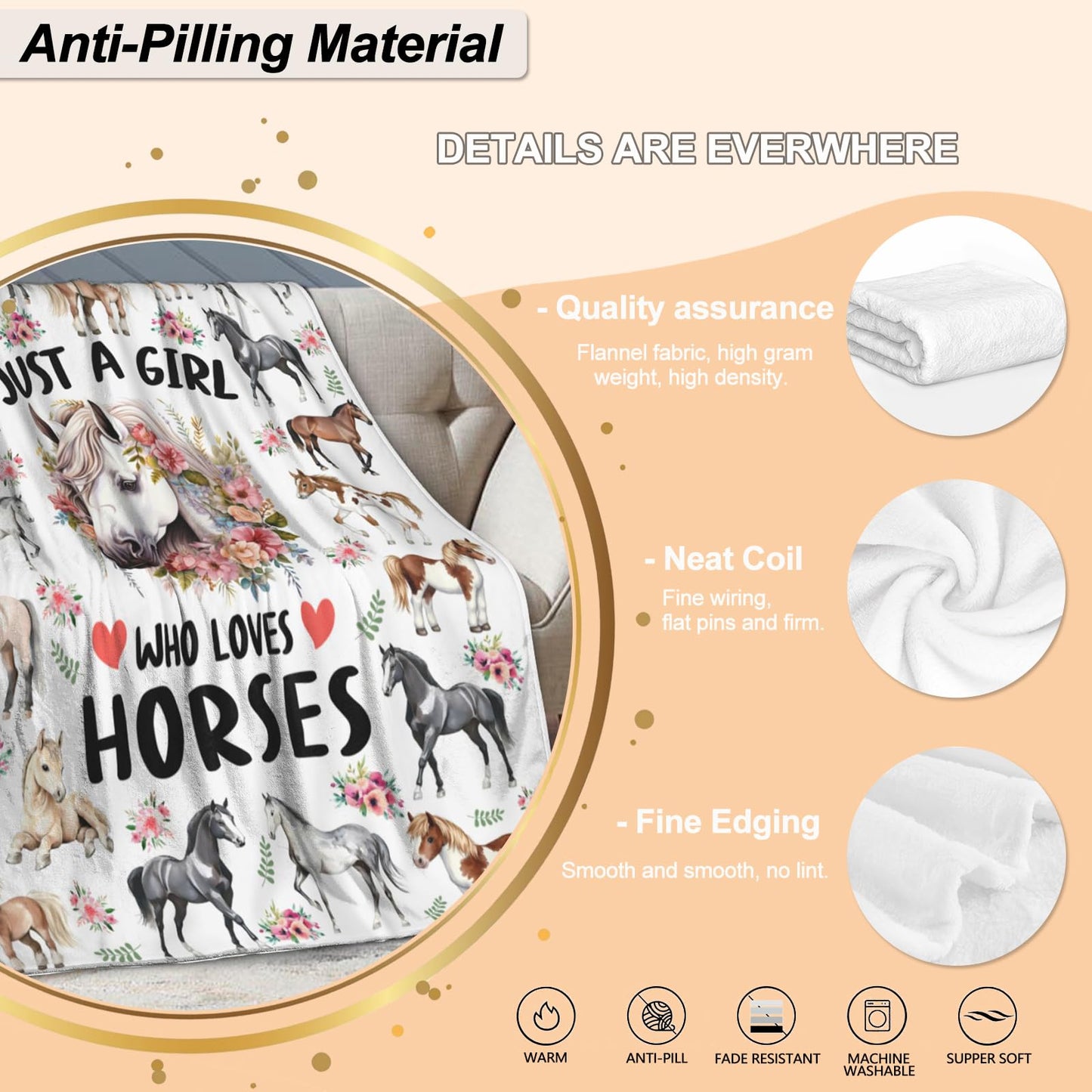 Horse Gift for Girl, Horses Blanket 50 x 60 inch, Just A Girl Who Loves Horses, Horse Gift for Horse Lover, Knight's Gifts