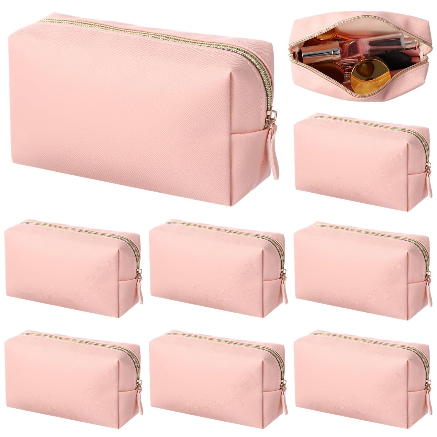 8 Pcs Small Makeup Bags, PU Leather Preppy Bags for Women, Waterproof Cosmetic Pouches, Portable Toiletry Bags for Travel, Daily Storage Beauty Organizers, PINK, Portable Cosmetic Organizer