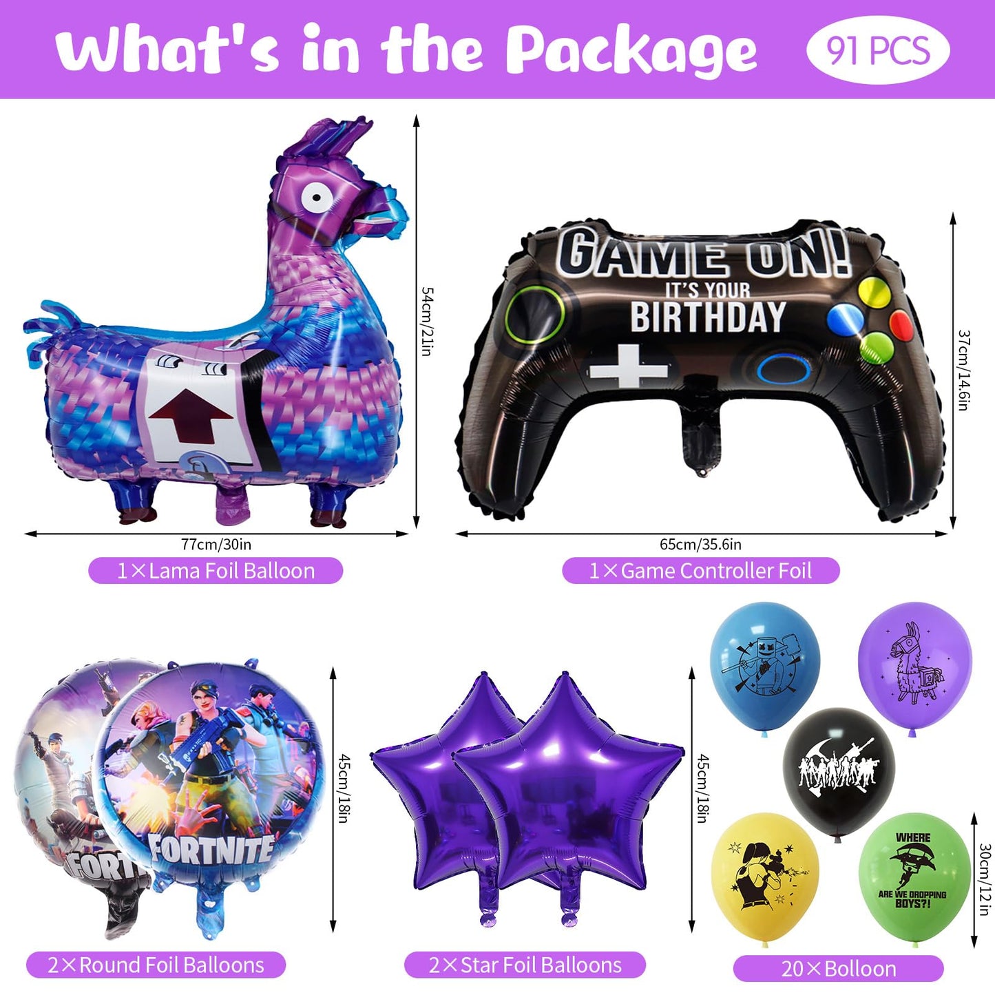 BL2 91PCS Party Birthday Decorations Boys-Game Party Tableware Set Foil Balloons Video Game Party Supplies Happy Birthday Banner Plates Napkins Cake Toppers Latex Balloons for Kids Gamers Lovers