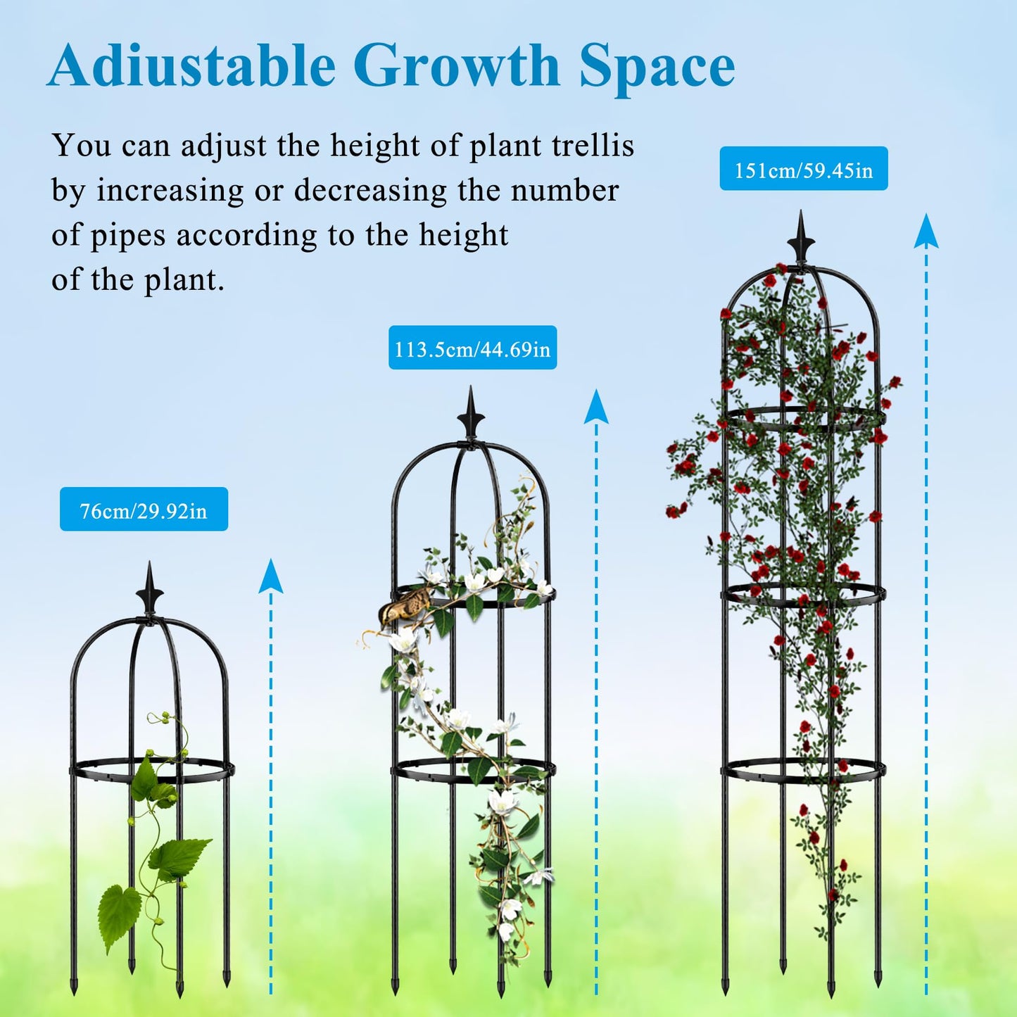 2 pcs Tower Obelisk Garden Trellis,Rustproof Metal Garden Obelisk for Climbing Plants Indoor Outdoor,Trellis Plant Support for Potted Plants,Vegetable, Fruits, Flowers.