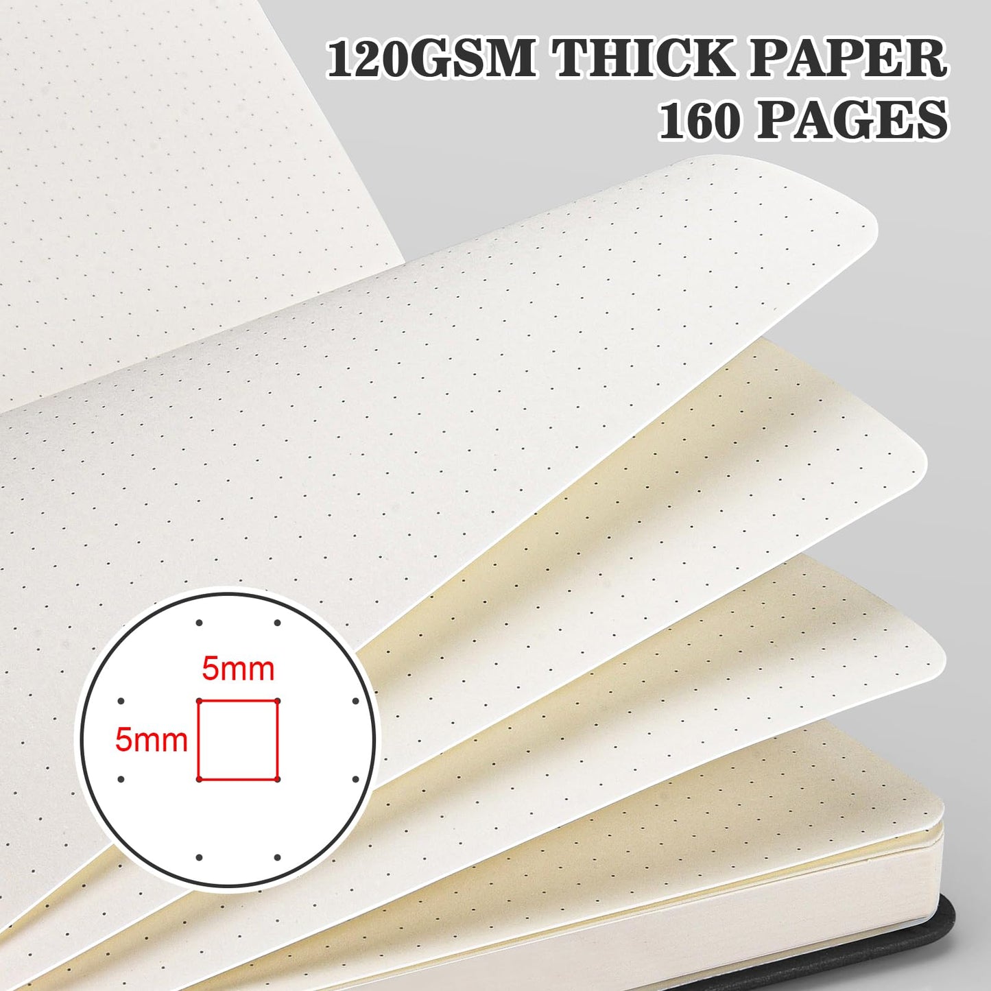 Bullet Dotted Journal Notebook 8 Pack: 160 Pages Per Pack, A5 Medium Size(5.75" × 8.38"), 120 GSM Thick Paper, Leather Dotted Notebook, Hardcover Dot Grid Notebook, Dot Journal for Wrting, Gift