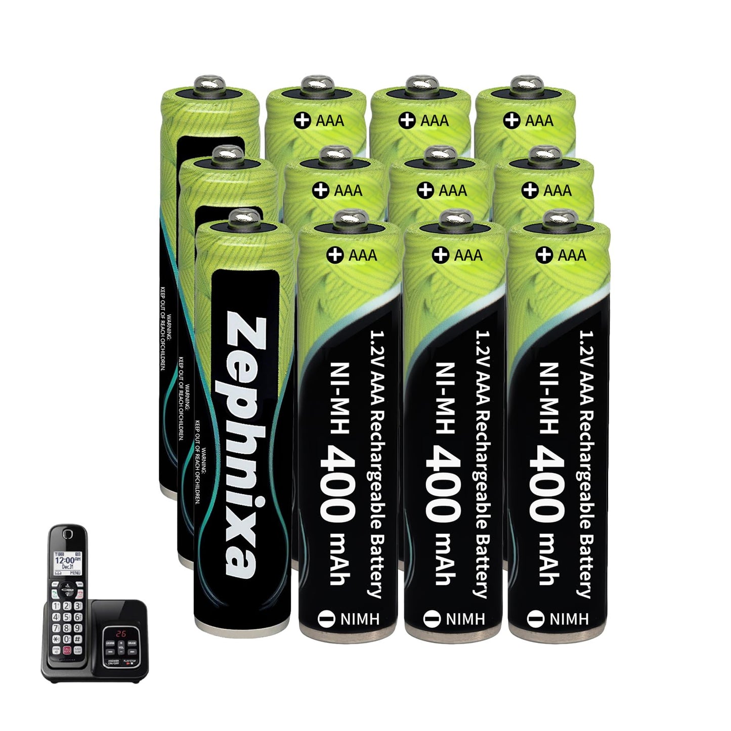 12 Pack Ni-MH AAA Rechargeable Batteries for Cordless Phones, 400mAh 1.2V Standard Capacity Low Self Discharge AAA Batteries for Panasonic, VTech & More Home Electronics
