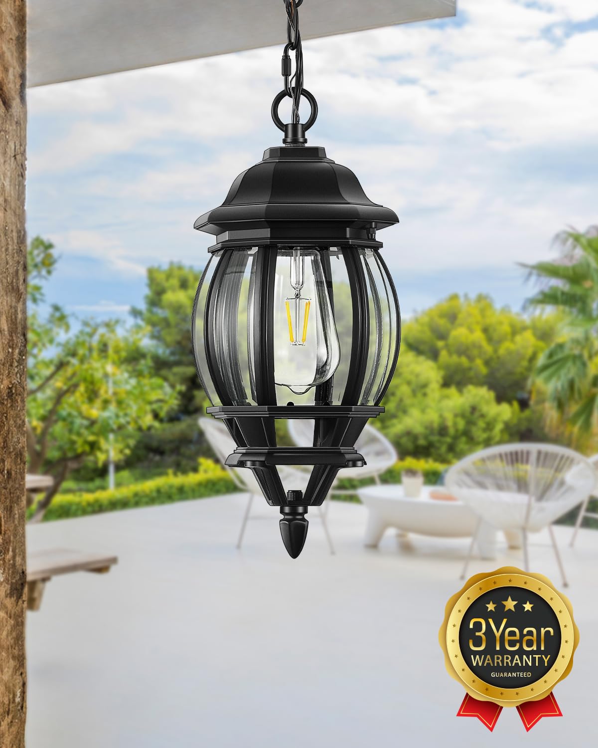 VIANIS Black Outdoor Chandelier, Aluminum Hanging Outdoor Lights with Waterproof, Outdoor Ceiling Lights for Porch Sconce Anti-Rust, Adjustable Outdoor Pendant Light Lantern for House, Door