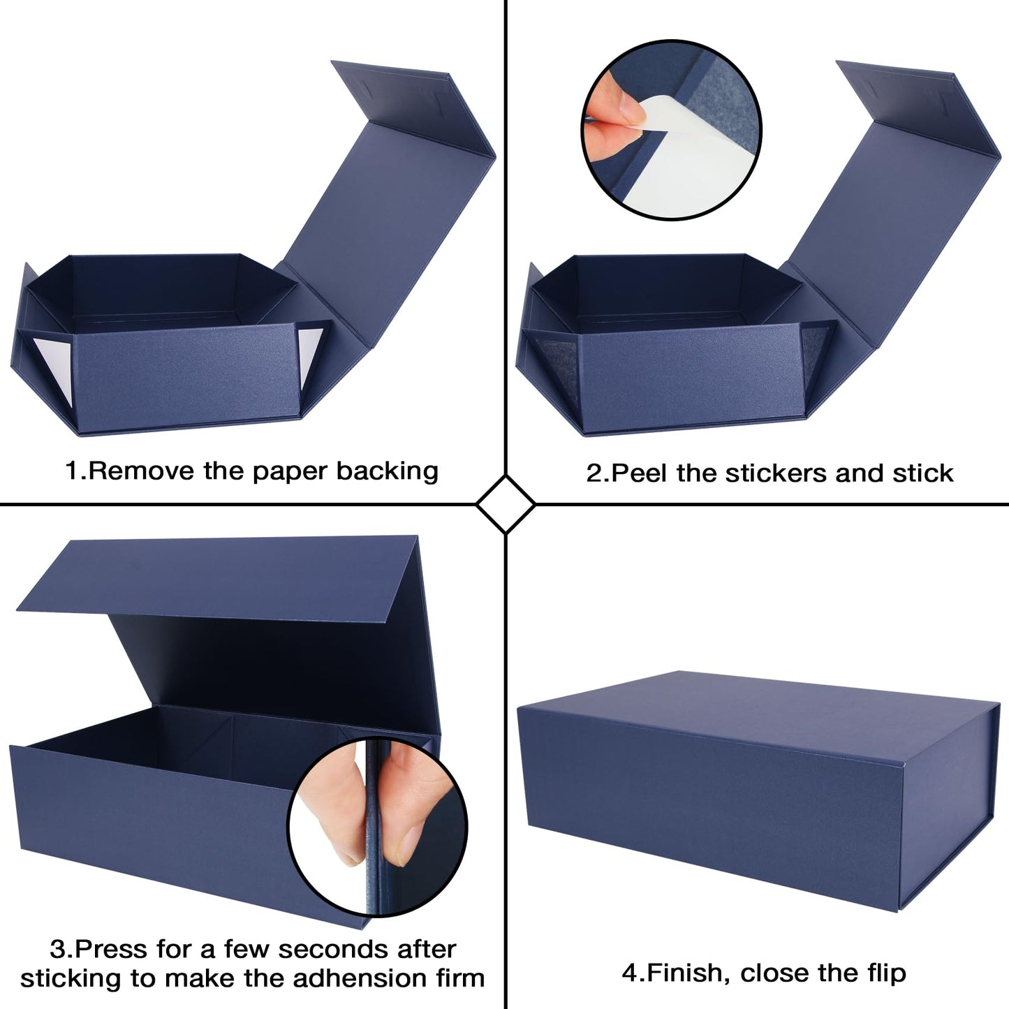 Aimyoo Navy Blue Magnetic Gift Boxes with Lids 13.8x9x4.3 in, Large Bridesmaid Groomsman Proposal Box, Rectangle Collapsible Box for Graduation Storage 5 Pack