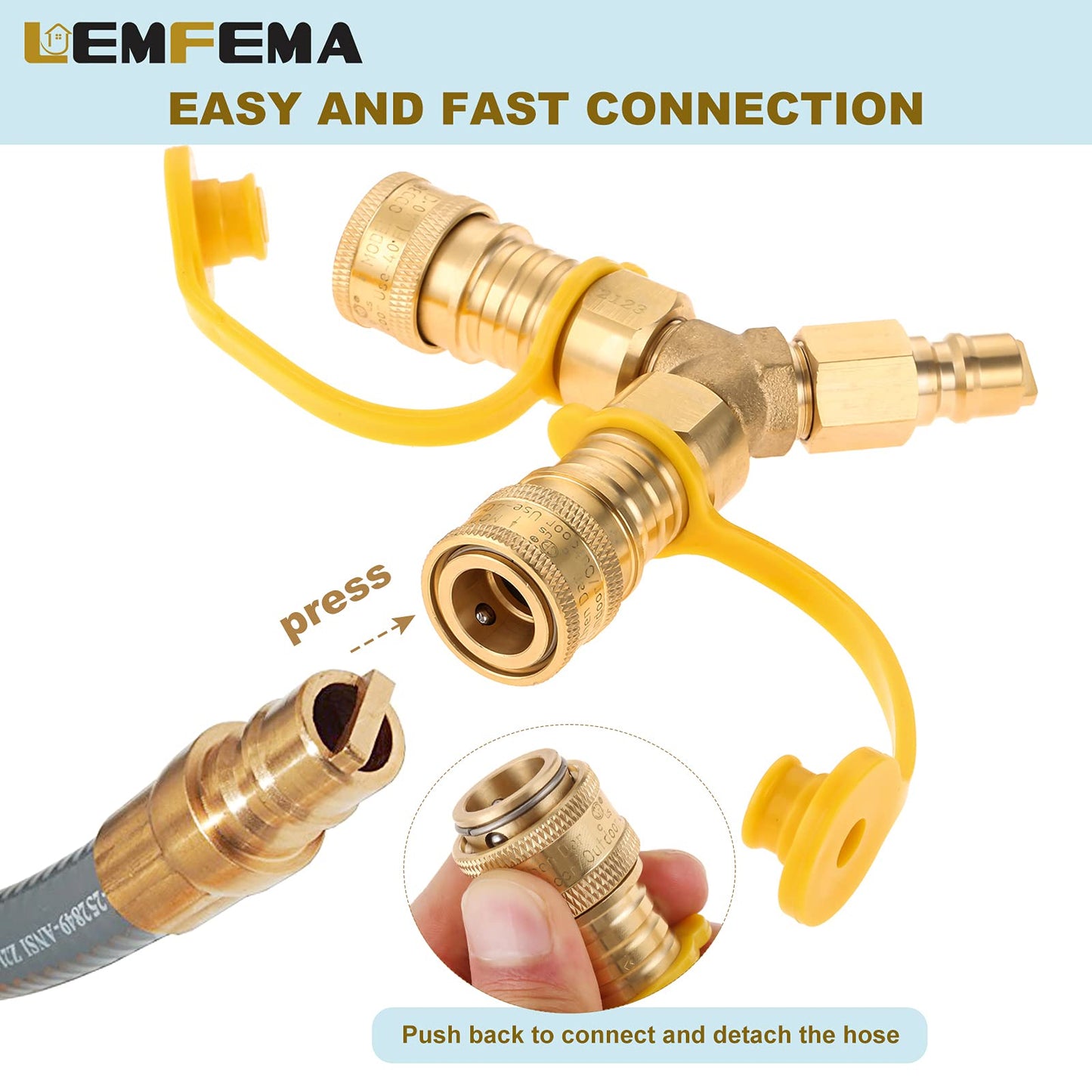Lemfema 3/8" Gas Y Splitter Quick Disconnect, 2 Way 3/8" Propane Natural Gas Quick Connect, Fit for Natural Gas BBQ, Generator, Camping, Patio Heaters, RV