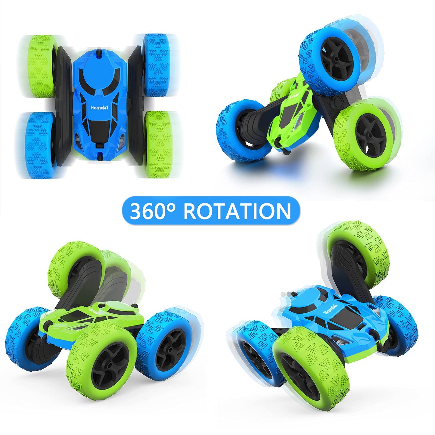 Hamdol Remote Control Stunt Car for Kids, 360° Rotating Double-Sided RC Car with LED Headlights, 4WD 2.4GHz Electric Rechargeable Toy Vehicle for Boys and Girls, Perfect Birthday