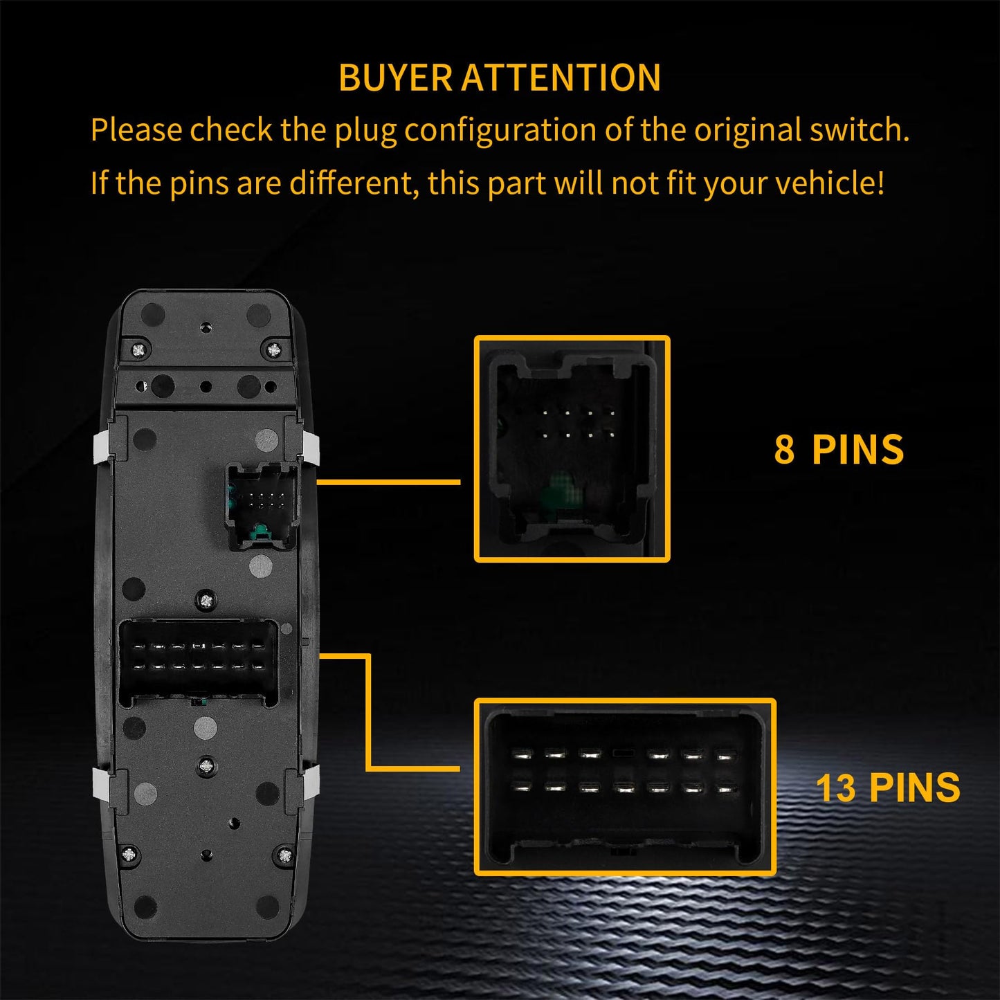 Master Power Window Switch | 8 PINS + 13 PINS Check Required | Replacement for 2015-2017 Chrysler 200, 2013-2016 Dodge Dart, 2014-2018 Jeep Cherokee | Replaces# 68271203AB, 68271203AA