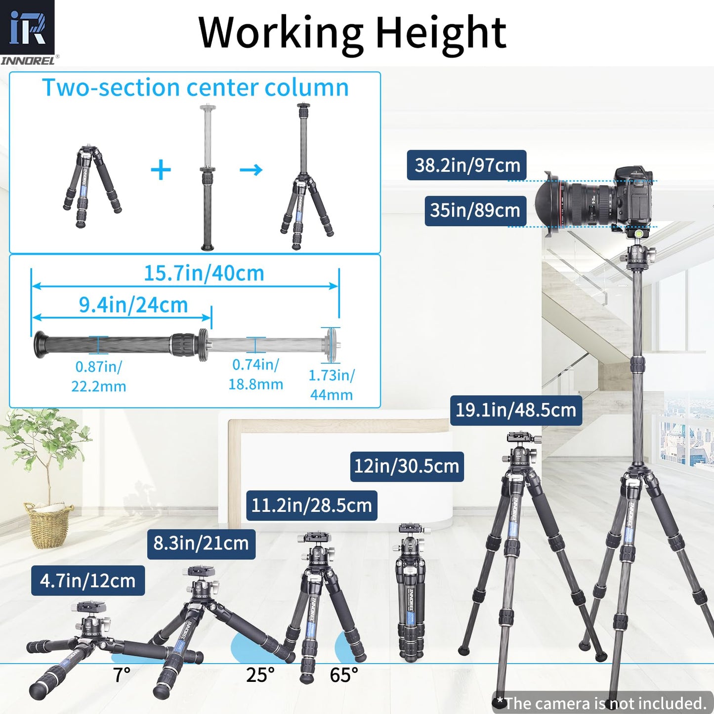 INNOREL 10-Layer Carbon Fiber Mini Tripod CT223C with 28mm Low Profile Ballhead & Center Column, Black, Tabletop Camera & Smartphone Tripod, Compact Portable, Max Load 22lb/10kg
