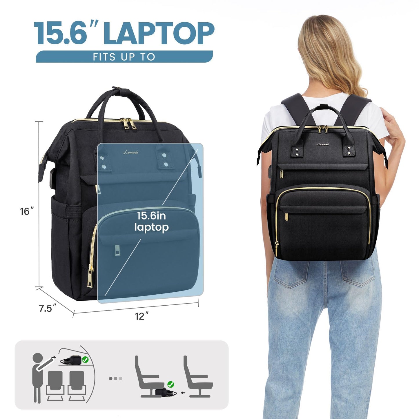 LOVEVOOK 17 inch Laptop Backpack Women, Large Travel Computer Back Pack with USB Charging Port, Anti Theft Backpack for Women Teacher Nurse Work, College Business, Black