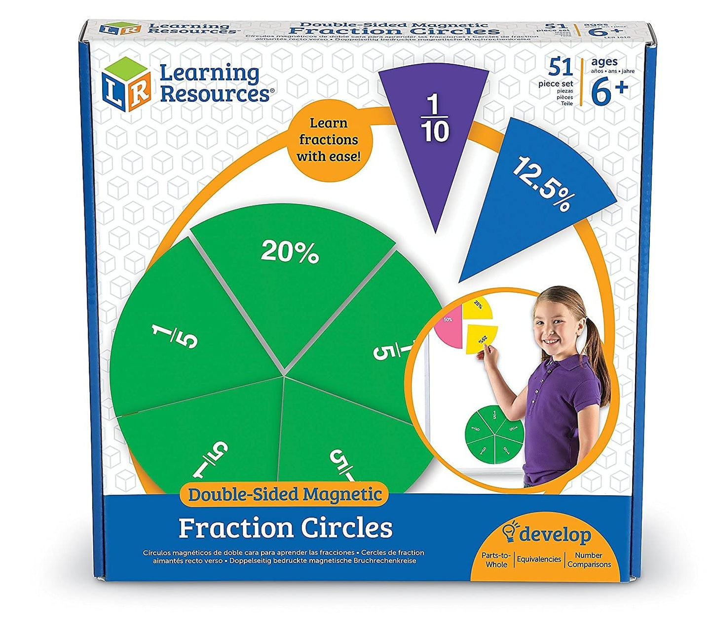 Learning Resources LER1616 Doublesided Magnetic Fraction Circles, Multi