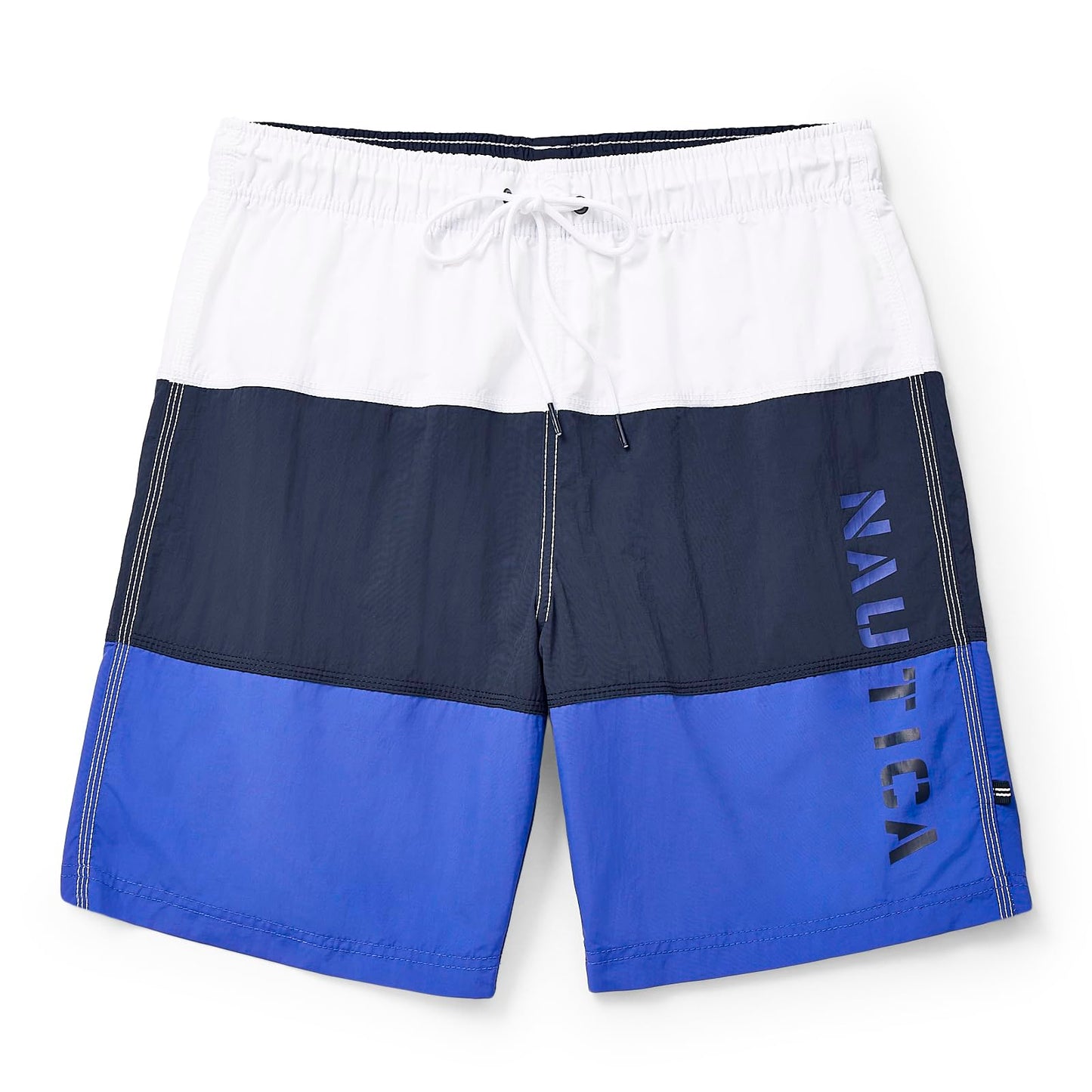 Nautica Men's Standard Quick Dry Classic Logo Tri-Block Series Swim Trunk, Bright Cobalt, Large