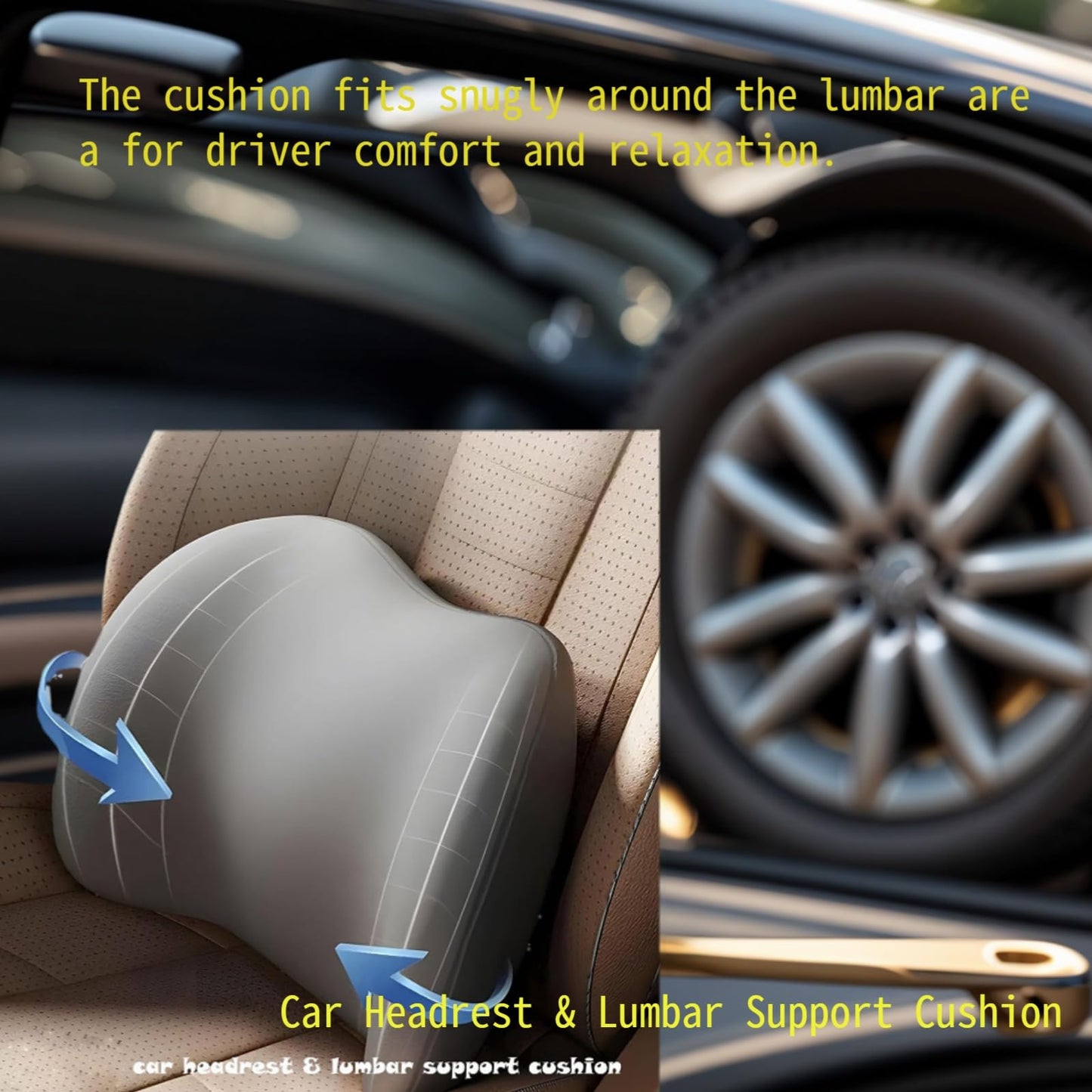 Car Headrest & Lumbar Support Cushion,Car Lumbar Support Pillow and Car Neck Pillow Kit,Ergonomic Car Seat Headrest & Lumbar Cushion with Adjustable Strap for Neck Back Pain Relief,for Car Chair