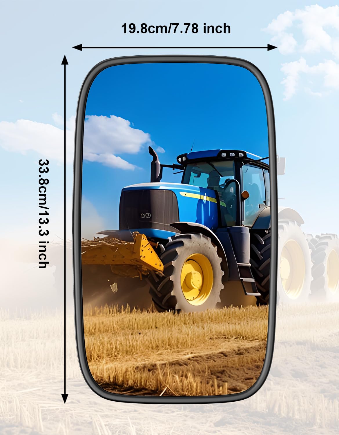 Tractor Rearview Mirror, Compatible with Front Loader, Excavator, and Farm Tractors - Fits John Deere, Case IH, Agco, New Holland, Massey Ferguson, Versatile - 7.9" x 13" Adjustable Mirror