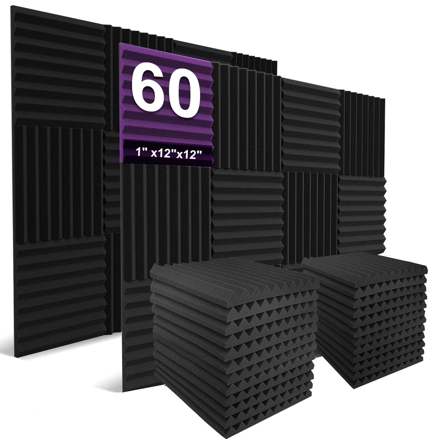 60 Pack Soundproofing Foam Panels for Walls,12" X 12"X1" Sound Proof Panels,Acoustic Foam Panels,Sound Insulation Panels for recording studios,home theaters