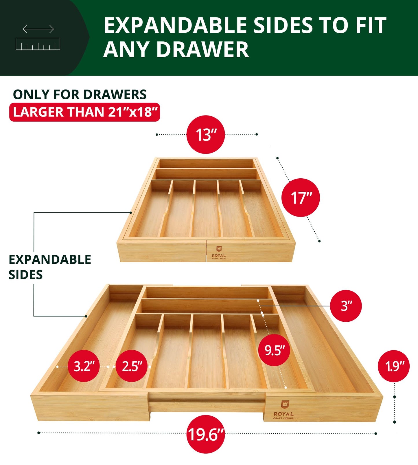 Luxury Cutlery Drawer Organizer - Utensil Holder & Kitchen Drawer Organizer, Bamboo Expandable 9 Slots Silverware Drawer Organizer For Kitchen, Slip Resistant For Flatware & Kitchen Utensils, Natural