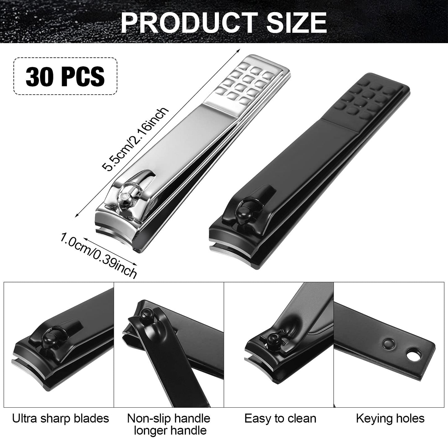 50 Pieces Nail Clippers Black Matte Steel 2 Colors Nail Clippers Toenail Clipper Cutter Metal Case, Nail clippers Cutter for Men and Women, Black and Silver