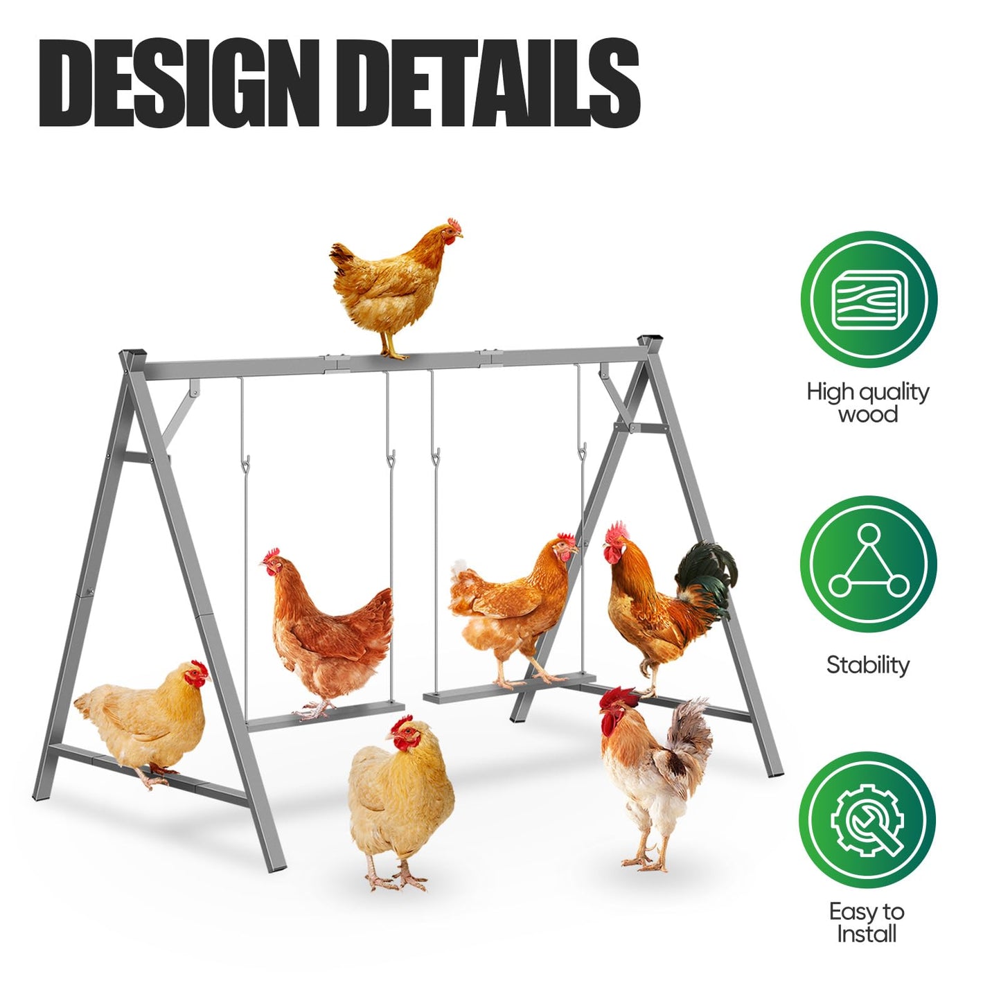 Chicken Perches with Swing,Chicken Roosting Bars,Chicken Swing Toy for Chickens Rooster Poultry Parrots,Chicken Run Accessories for Pet's Health & Happy,Chicken Coop Toys for Backyard Farm
