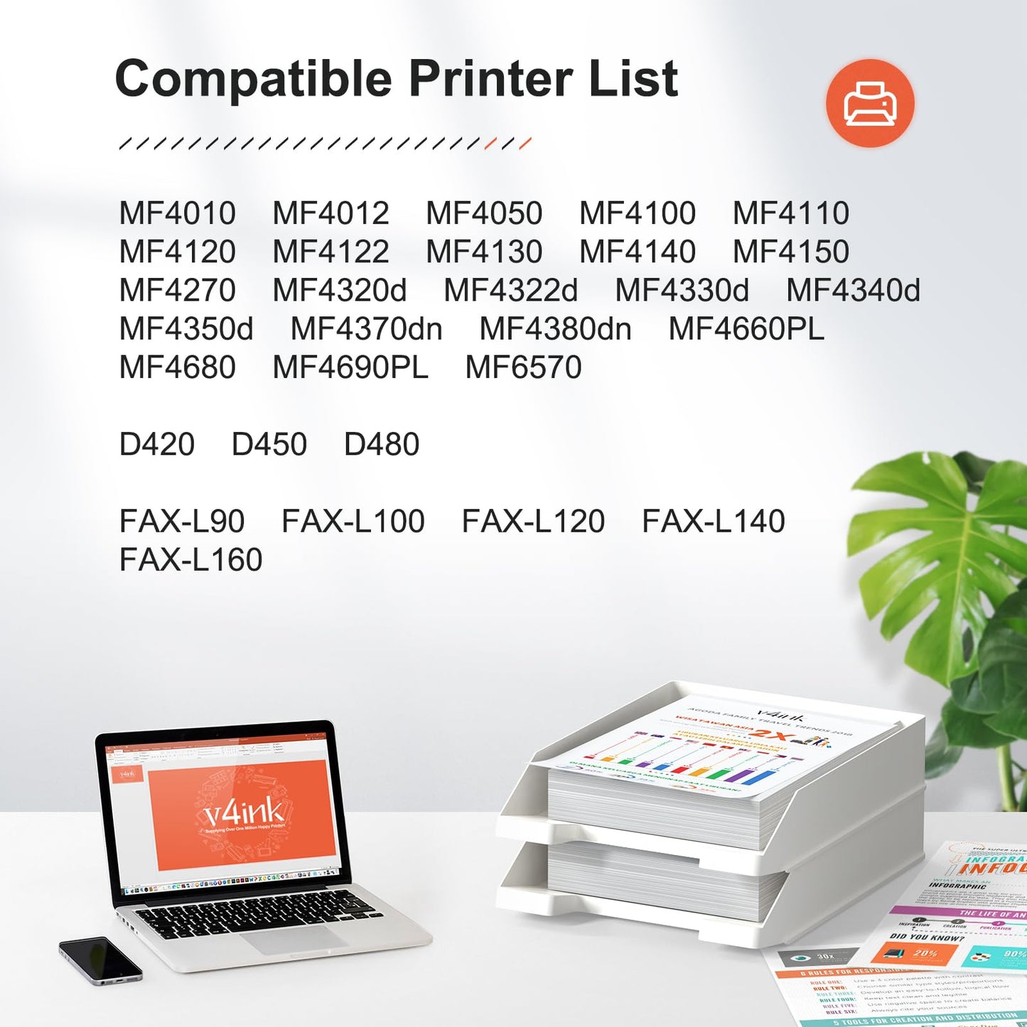 V4INK 2PK Compatible Toner Cartridge Replacement for Canon 104 CRG-104 FX-9 FX-10 Toner Cartridge Ink for use in Canon Imageclass D420 D450 D480 MF4150 MF4350D MF4270 MF4370DN MF4380DN Printer