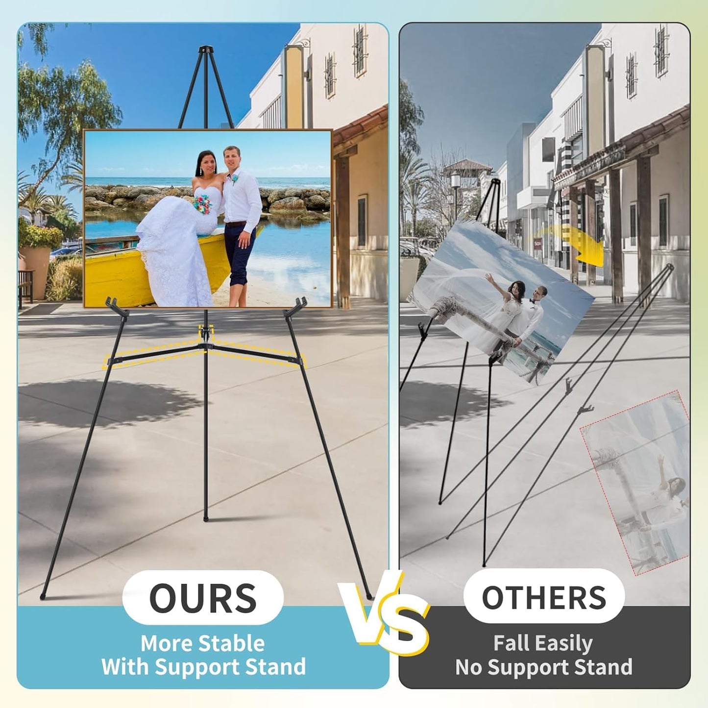JEAWIWI 2 Pcs Black Easel Stand for Wedding Signs, 65" Black Adjustable Welcome Sign Stand, Foldable Portable Sign Easel Stand with Accessories, Metal Poster Easel for Art Displays and Events