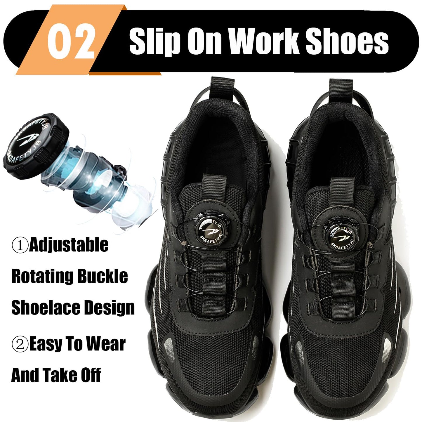 TimGross Safety Shoes for Men Steel Toe Work Sneakers Lightweight Slip On Construction Indestructible Shoes Non-Slip Shoes 266/Black/44
