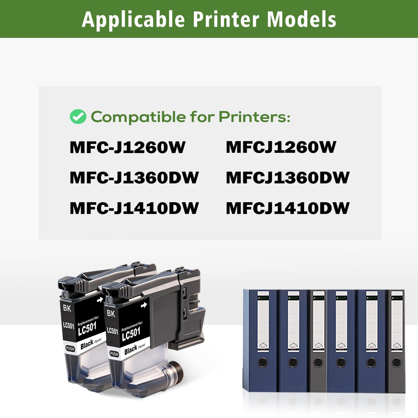 GREENPRINT LC501 LC501BK Compatible Ink Cartridges Standard Capacity 250 Pages 2 Blacks for MFC-J1260W MFC-J1360DW MFC-J1410DW Printers