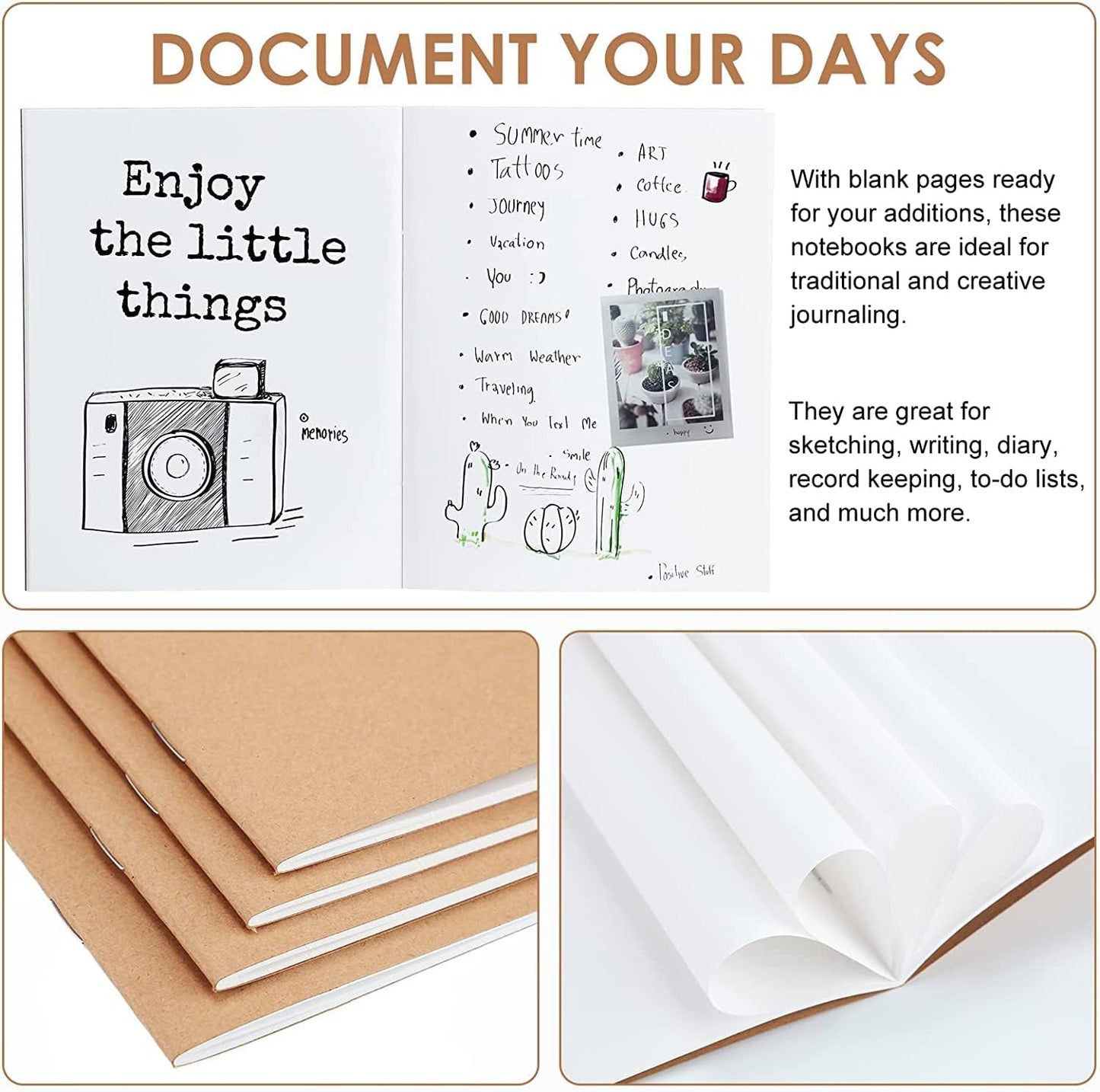 100 Pack Kraft Paper Notebooks Blank Page Kraft Writing Notepad Sewn Travel Journal , 48 Pages, 24 Sheets,4.25 x 5.5 Inch Pocket Memo Pad Unlined Subject Notebooks for Travelers, Students, Classroom, Home, Office, School Supplies