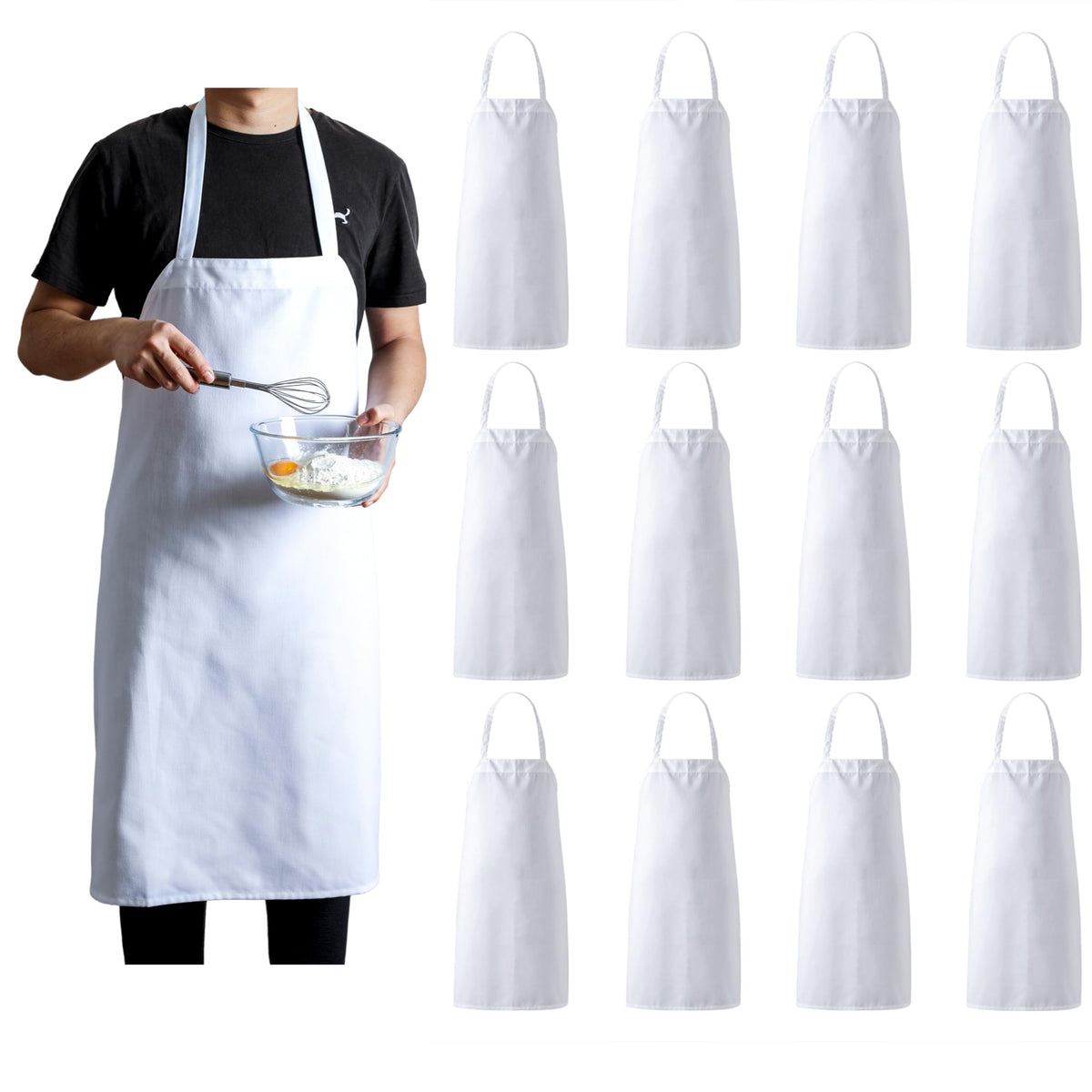 Gala Houseware 12 Pack Bib Aprons Bulk, White, Extra Large 34"×30", Sublimation Blank Aprons for Men & Women, Heavy-Duty Kitchen Chef Aprons with Extra Long Ties for Restaurant, BBQ & Crafts