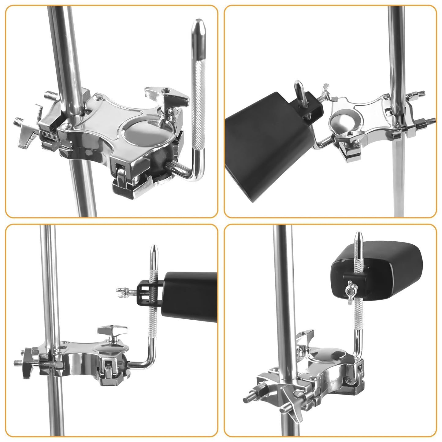 L-Rod Cowbells Cymbal Clamp, Zinc Alloy Tom Mounts for Drums Clamp, Percussion Mounting Bracket for Cowbells, Jam Blocks, Tambourines, Mini Timbales, and Electronic Pads to A Stand (L-Rod)