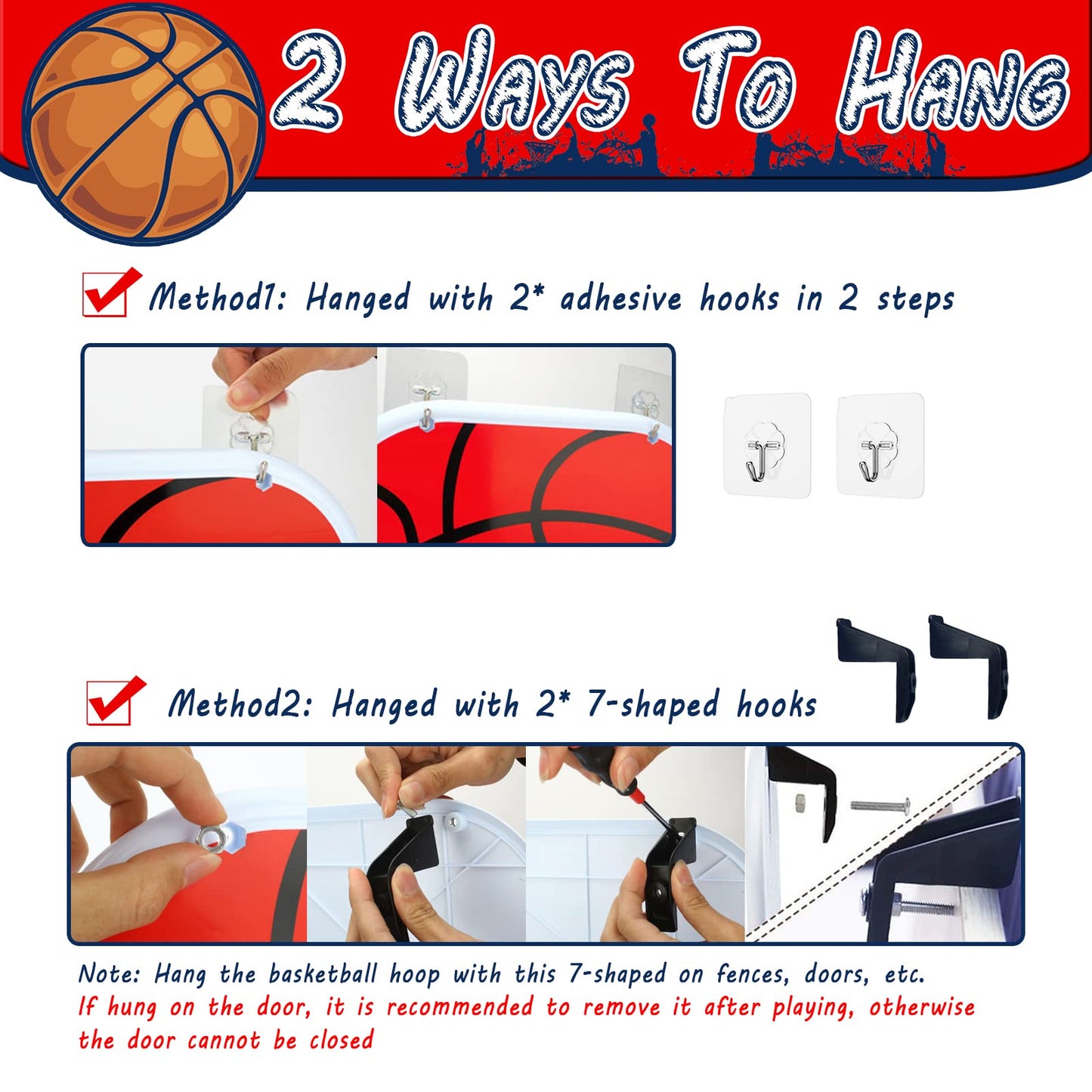 KAEGREEL Mini Basketball Hoop for Kids and Adults, 2 Ball Basketball Hoop Set for Indoor Outdoor Wall Mounted, Fence, Door and Room, Toy Sport Game for Boys Girls Toddler Children