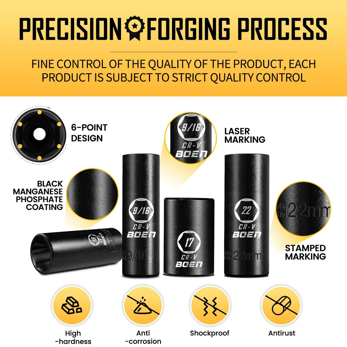 3/8" Drive Impact Socket Set, 57-Piece Standard SAE (5/16 to 3/4 inch) and Metric (8-22mm), Include Ratchet Handle, Extension Bar, Universal Joint, Adapter, and Additional 5 10mm Sockets