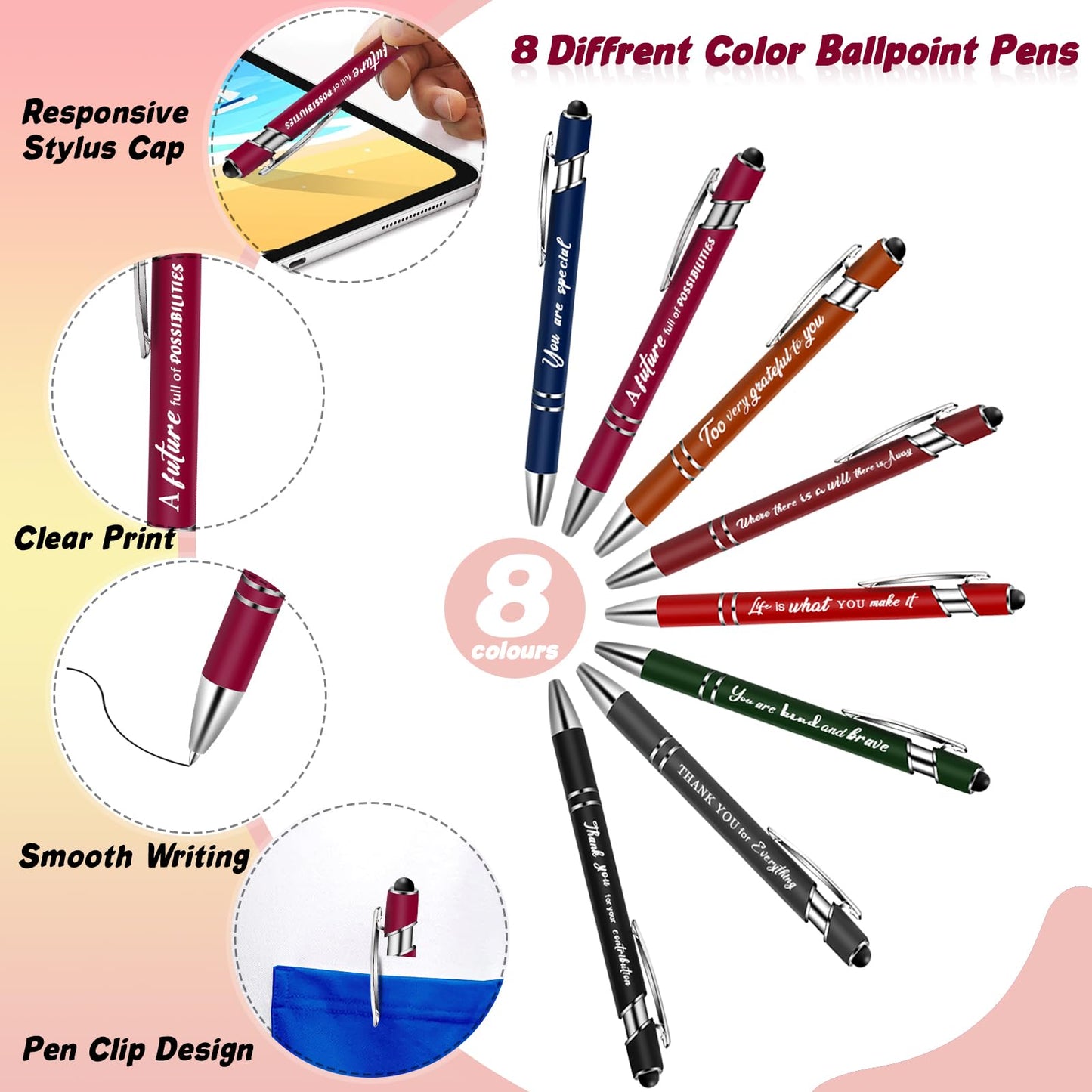 72 Pcs Thank You Gifts Teacher Gifts Employee Appreciation Gifts, Gifts Motivational Notepads Inspirational Ballpoint Pens Keychains for Teacher Student Coworkers Staff Volunteer Gifts