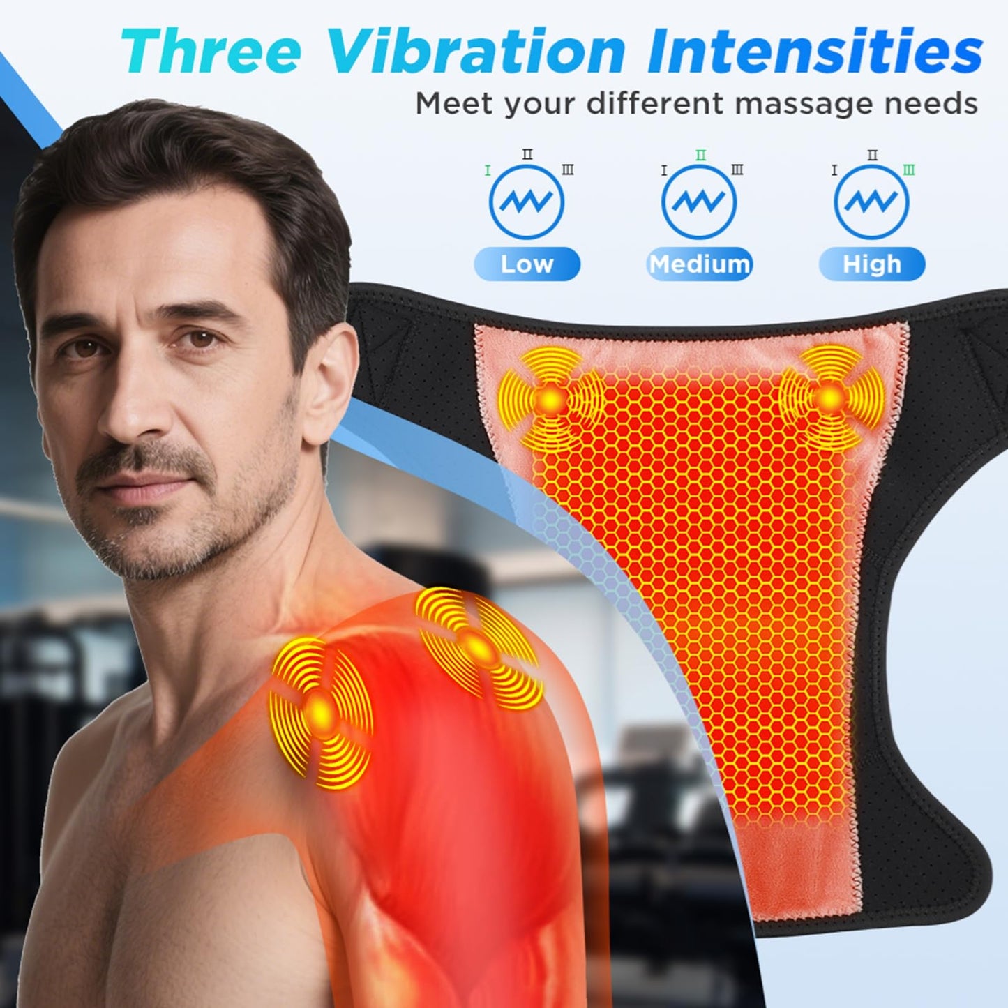 Cordless shoulder heating pad Massager, 3 levels of time adjustment, and 3-level vibration adjustment, shoulder massager for household