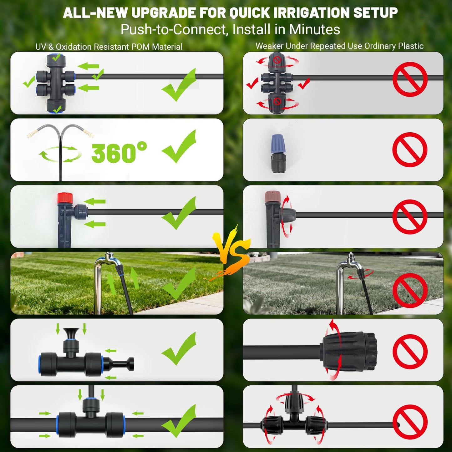 Irrigation System Garden, DIY Automatic Garden Watering Systems with Push-Fit Connectors, Water-Saving Design Sprinkler System, 3 Adjustable Nozzles for Yard, Greenhouse, Lawn & Potted Plants (100FT)