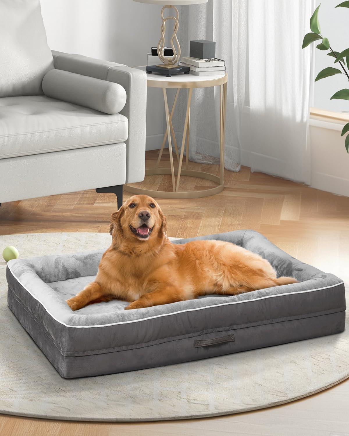 Orthopedic Dog Bed Large, Waterproof Pet Sofa Bed with Non-Slip Bottom and Four-Sided Bolster Cushion, Egg Foam Dog Couch with Removable Washable Cover, Gray Large Dog Beds