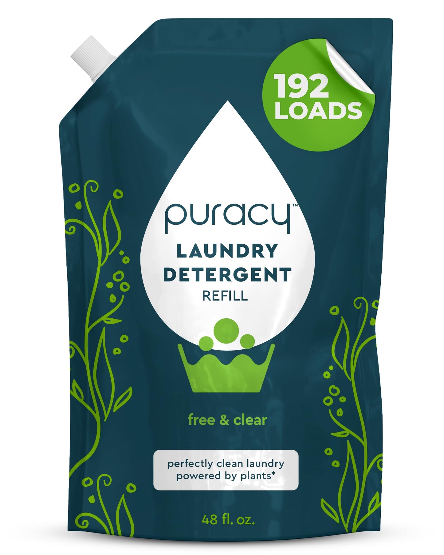 Puracy Laundry Detergent - Liquid Detergent Concentrate, Stain Fighting Enzymes, Natural Laundry Detergent Seen on TikTok, Non-Toxic, Hypoallergenic (Free & Clear, 48 oz/1420 ml, 192 Loads, Refill)