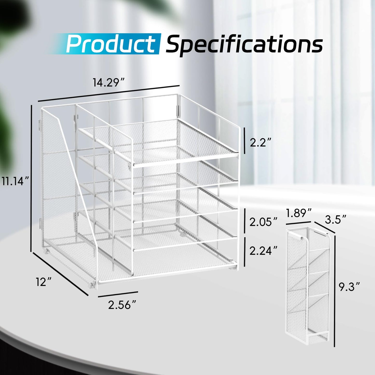SUPEASY Desk Organizer with File Holder, 5-Tier Paper Letter Tray with Pen Holder, Desktop Organization and Storage for Office Supplies, Metal Mesh, White
