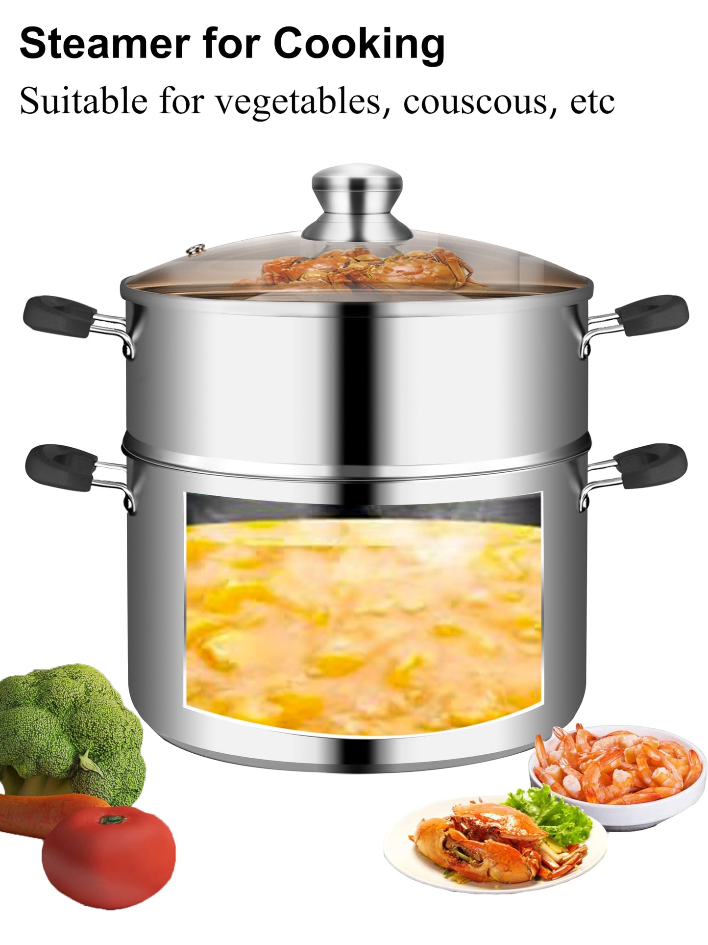 VENTION Induction Steamer Pot for Cooking, 18cm Small Stainless Steel Vegetable Steamer Pot, Couscoussier 2 Liter