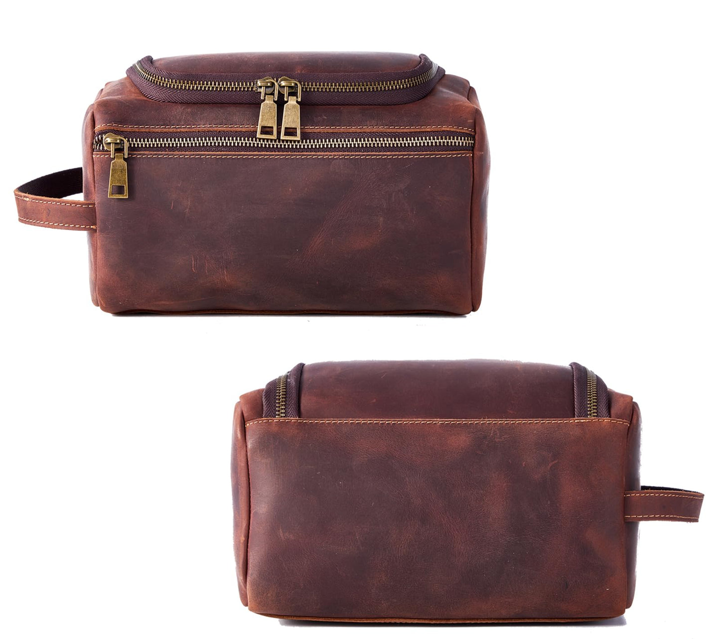 EURYNOME Leather Unisex Toiletry Bag Travel, Genuine Leather Shaving Dopp Kit - Leather Mens Toiletry Bag With Hook -Leather Makeup Cosmetic Organizer Kit - Men Travel Toiletries Bag Groomsmen Gift,