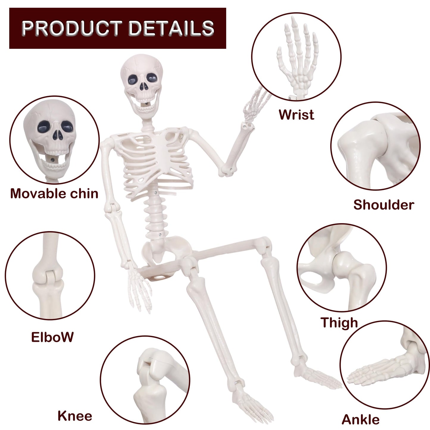 2Pcs Halloween Skeleton Decor,3Ft Life Size Skeleton with Movable Joint for Halloween Decorations